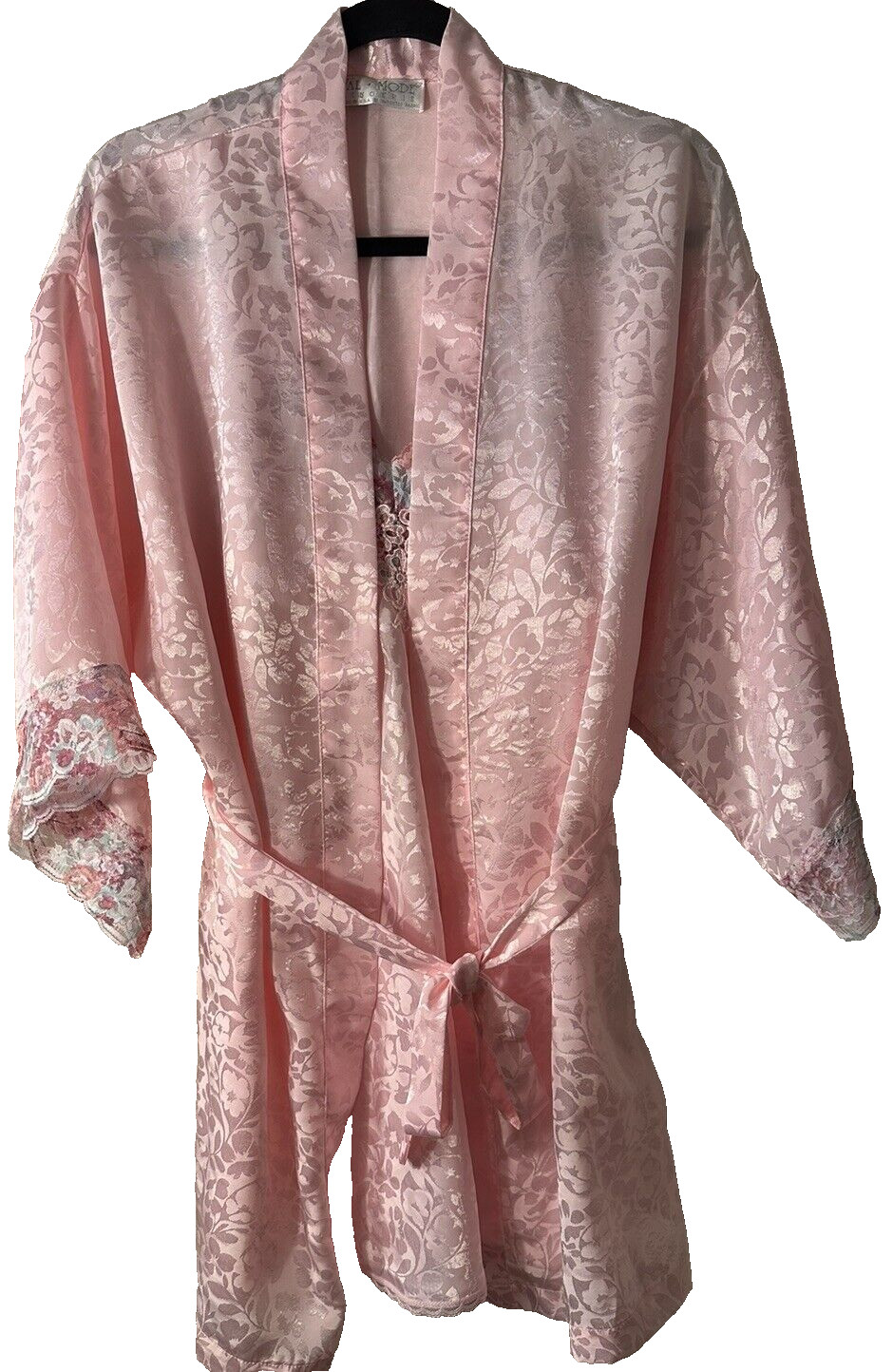Vintage Val Mode Pink Lingerie Peignoir Robe & Nightgown Set Med Romantic Sexy