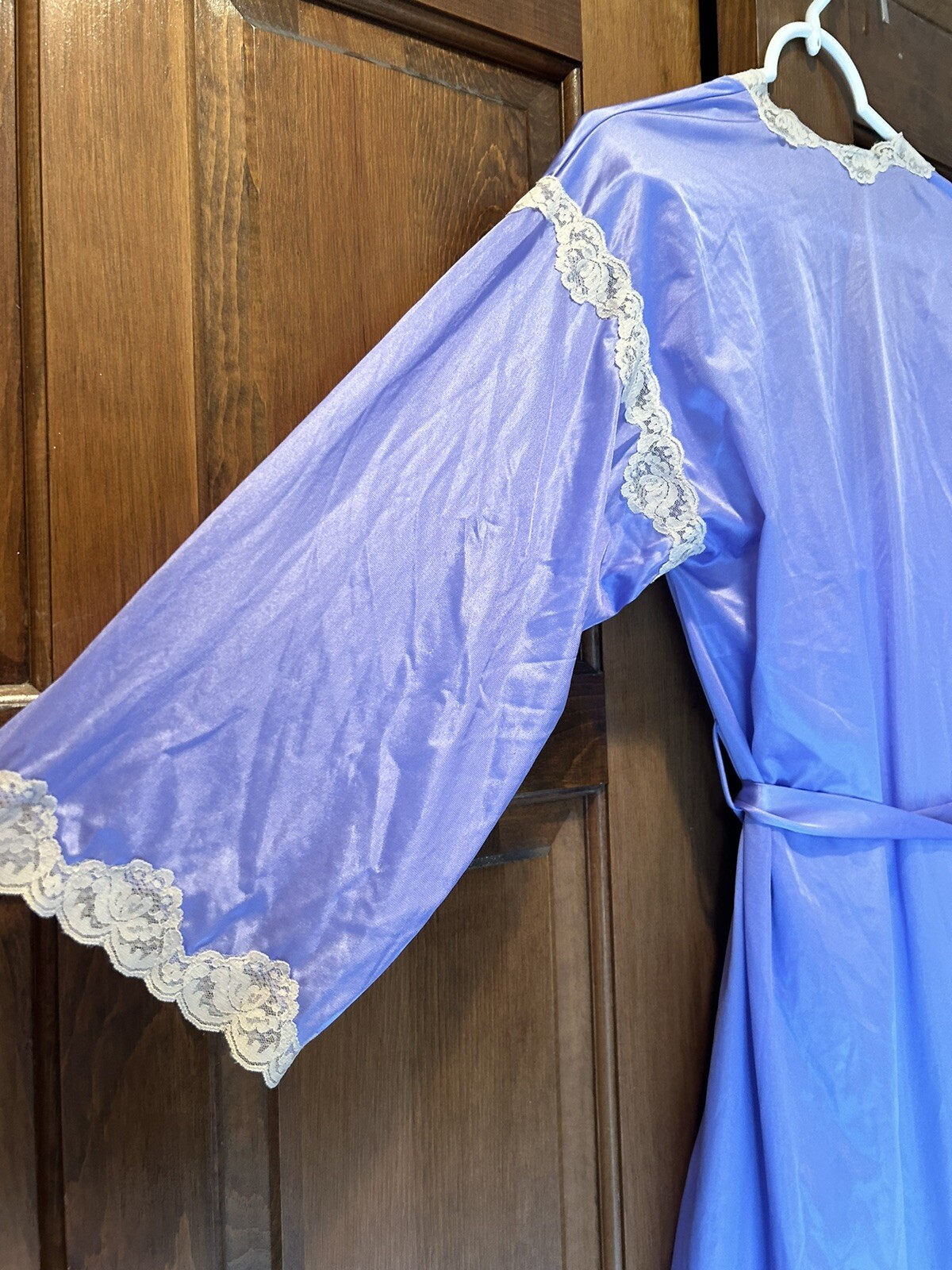 Vtg Papillon Paula Carbone Purple Satin Lace Nightgown Robe Peignoir Set 2pc