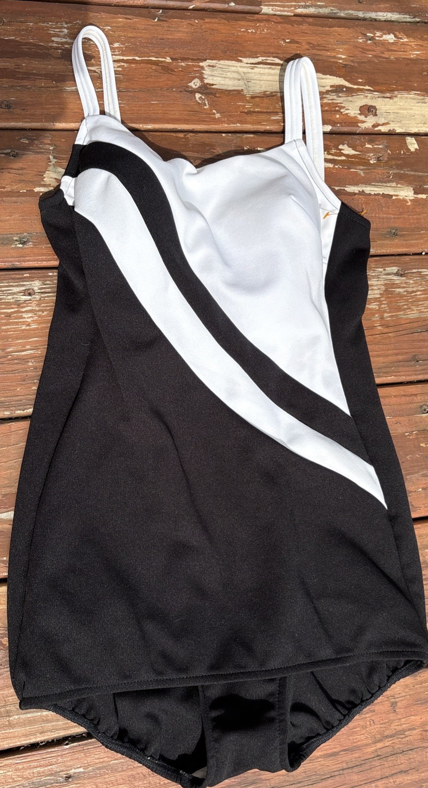 VTG Robby Len Swimsuit Bathing Suit Black White Swimdress Sz 12 Union Made NICE