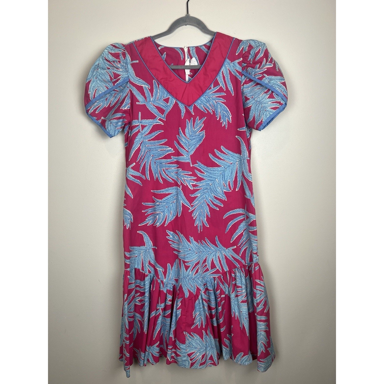 Hawaiian Dress VTG 90’s Cap Sleeve Drop waist Maxi Dress Pink Floral Sz L 14