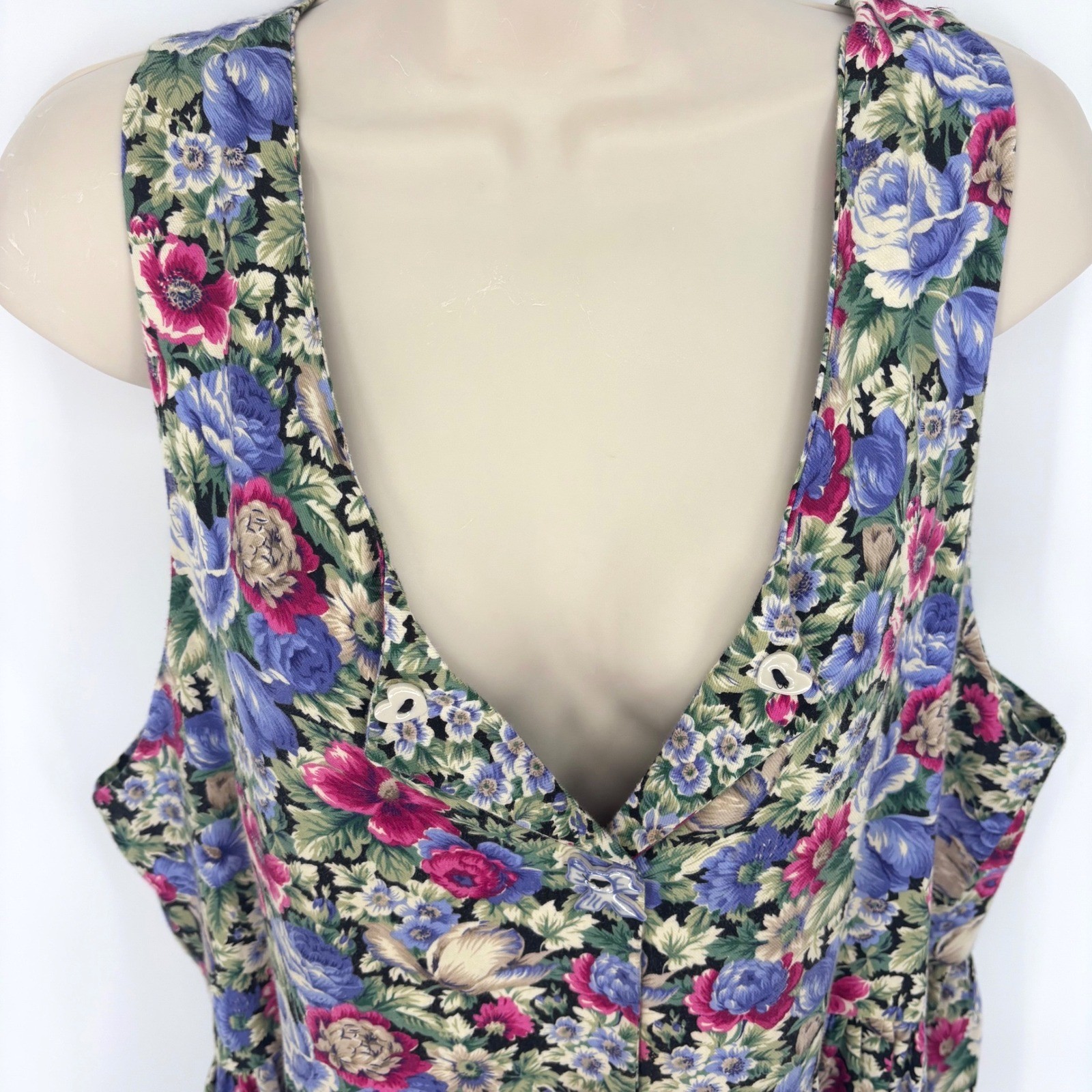 Dogwood Lane Rare Vintage 90s Floral Jumper Dress Ceramic Buttons Womens M
