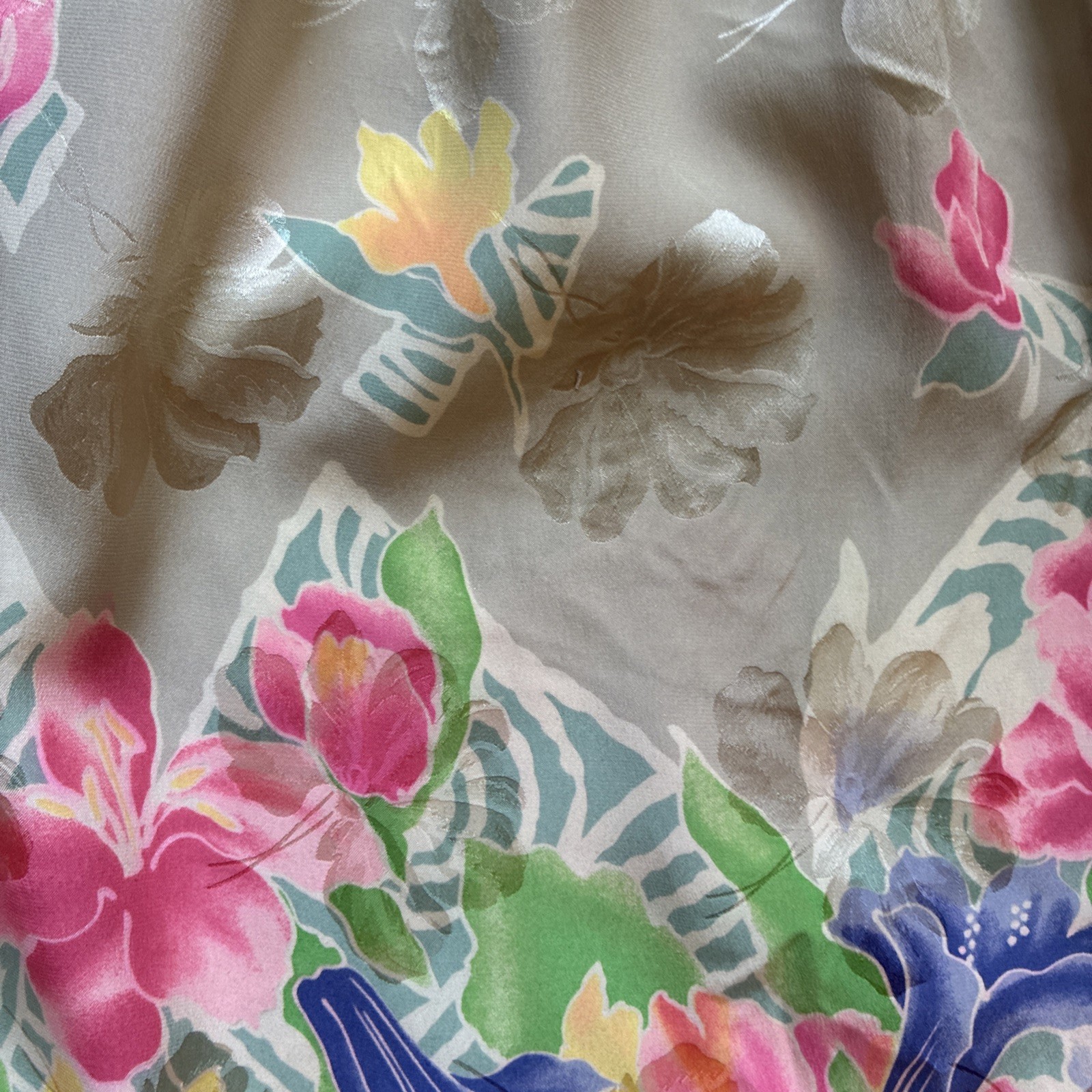 Vintage Small Size 4 Silk Skirt Tan Floral Purple Pink Yellow Coquette Feminine