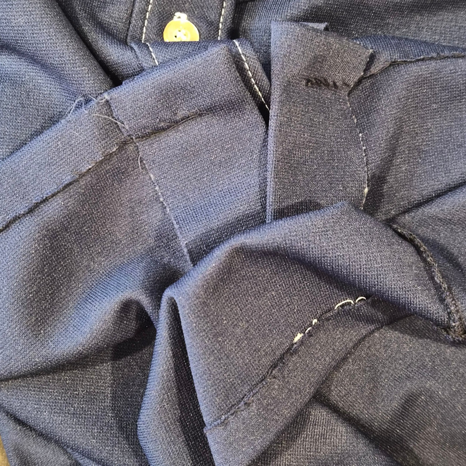 Vintage JCPenney Fashions Navy Blue Floral Embroidered 70s Polyester Shirt 10