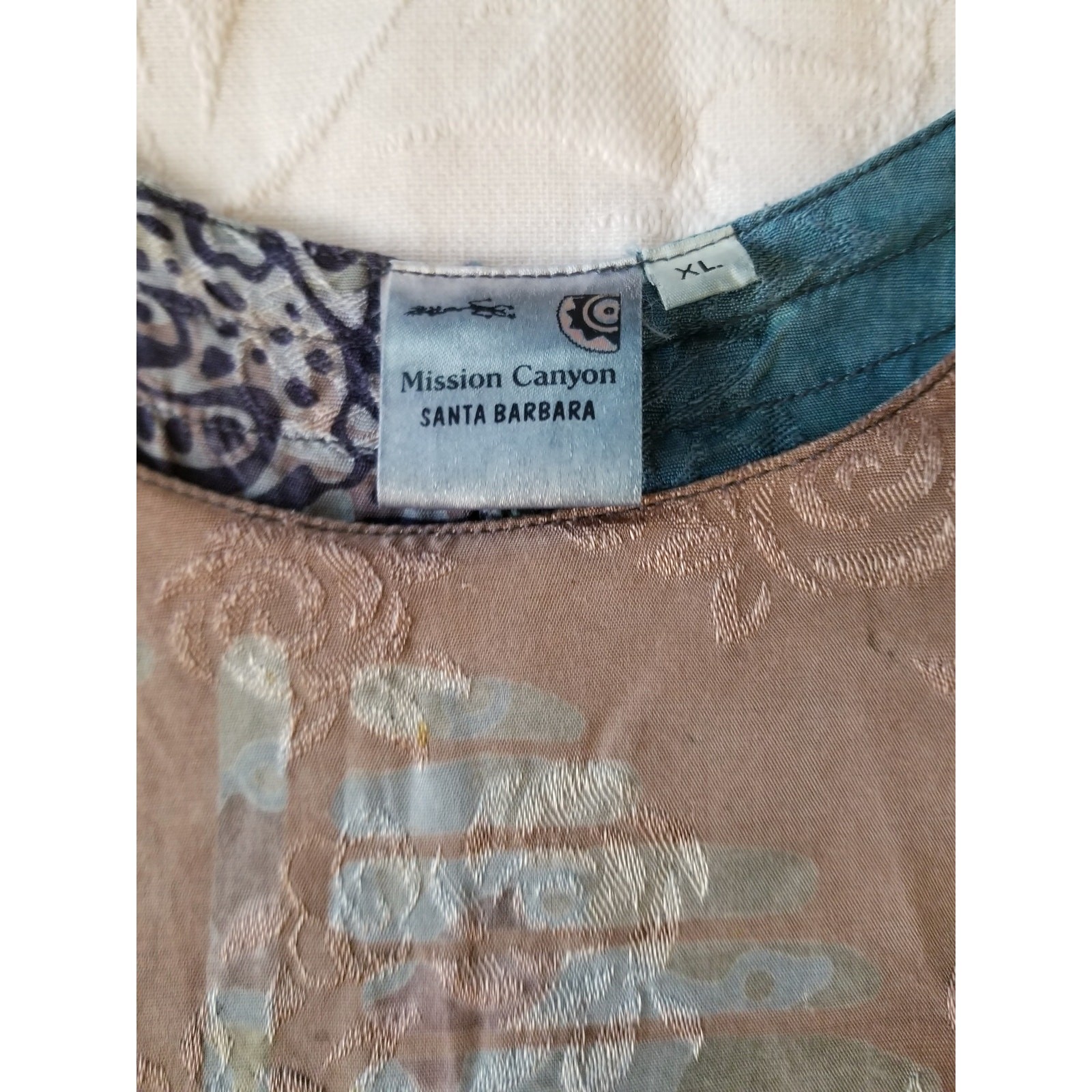 Vintage Mission Canyon Santa Barbara Batik Silk Jacquard Maxi Dress XL Boho