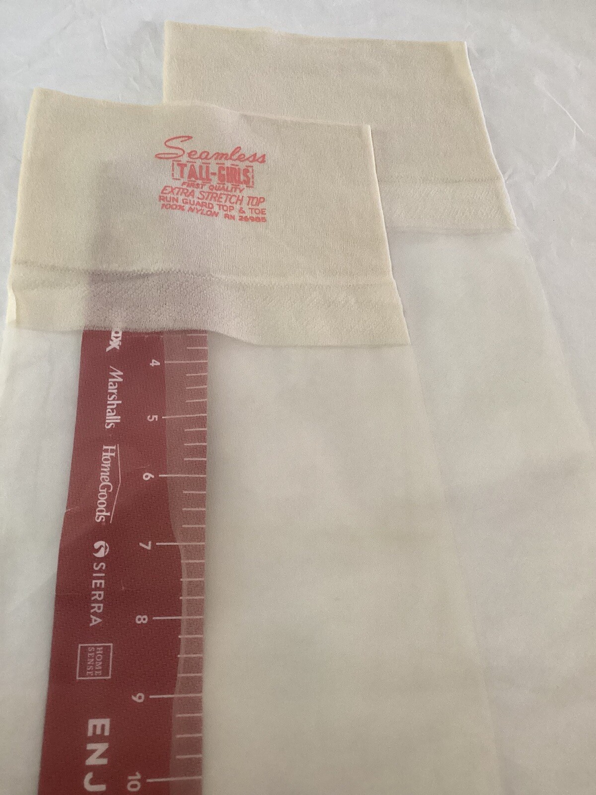 1PR VINTAGE TALL GIRLS RHT SHEERMICROMESH NYLON STOCKINGS 11 1/2 XLONG 38” WHITE
