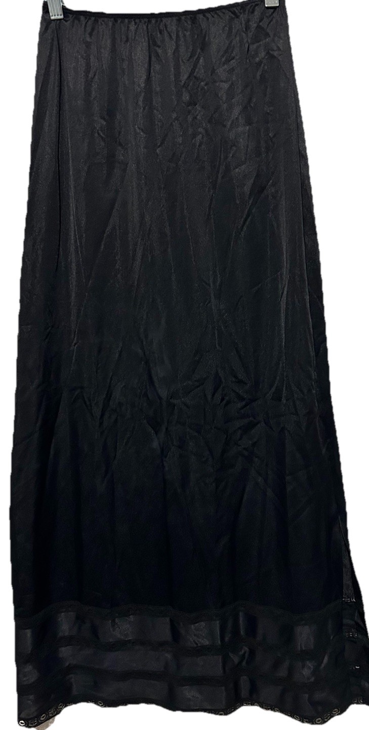 Sears Half Slip Size Medium Black Silky Lace Trim Vintage 40” Long Formal Length