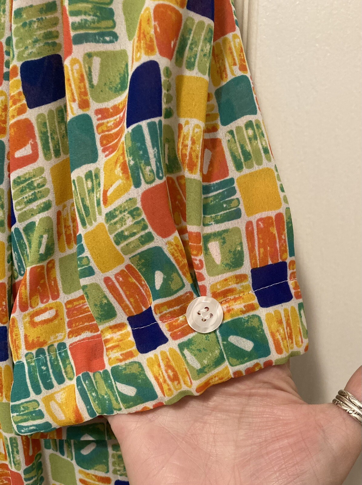 Vintage CHAUS Woman 2 pc Colorful Block Paisley Print Blouse & Skirt Size 16W