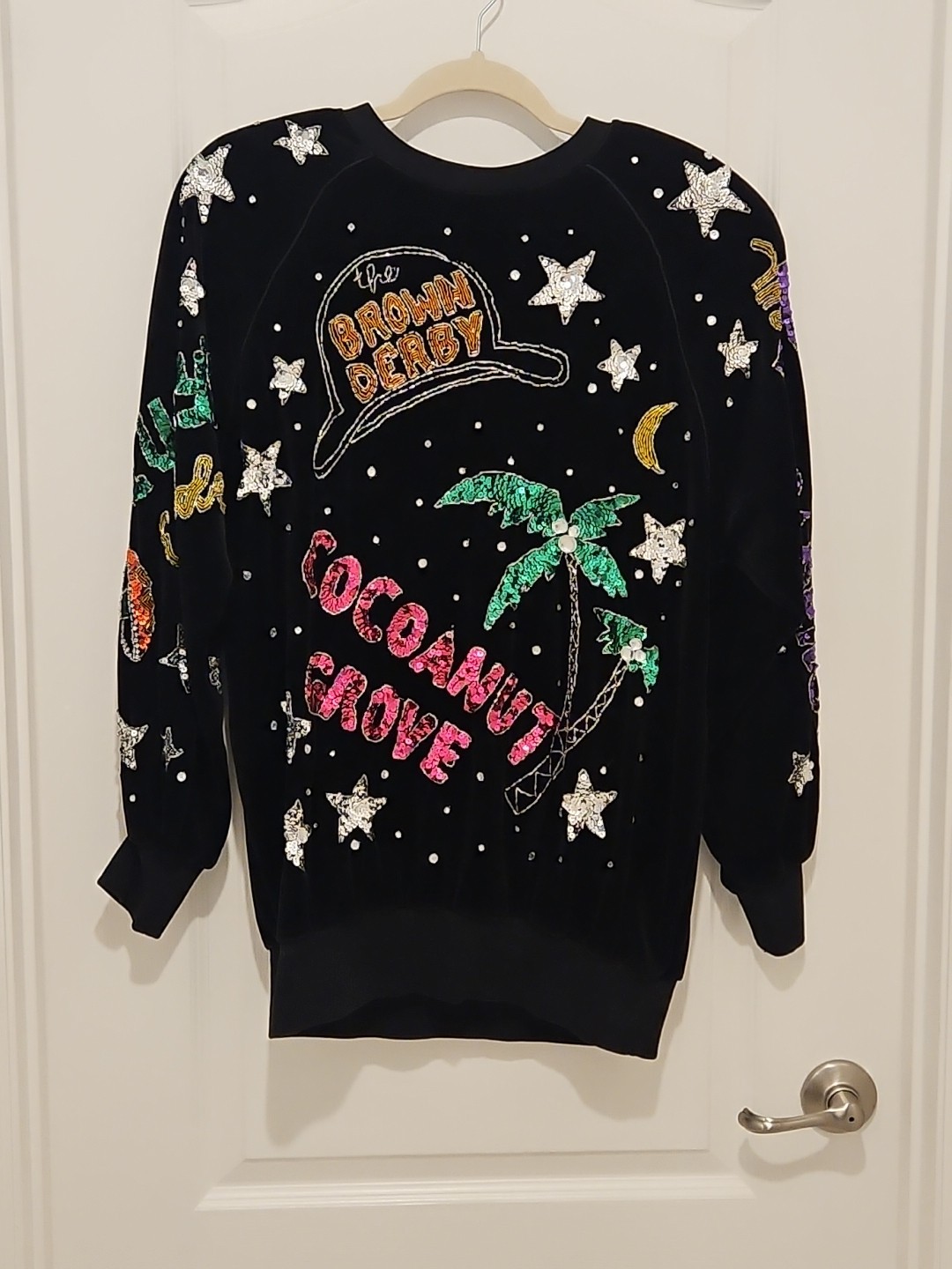Vintage 80s Bonnie Boerer & Co Velvet Sequin Hollywood Nightclub Sweatshirt L
