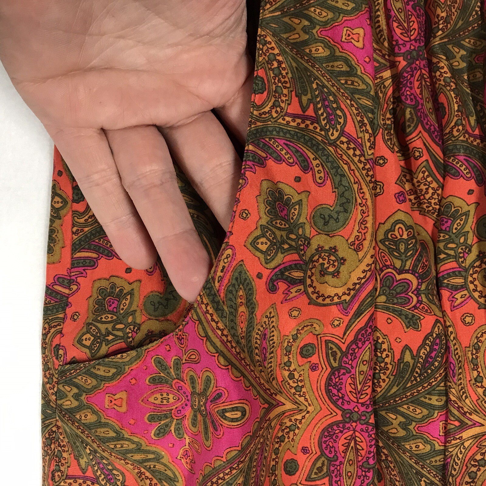 VTG Casual Corner Culotte L Silk Paisley Orange Palazzo 90s Granny Cottage Core