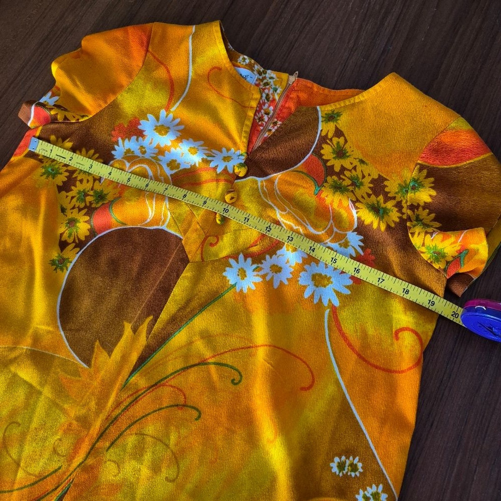 Vintage 60s Paradise Hawaii Orange Floral Shift Dress 12
