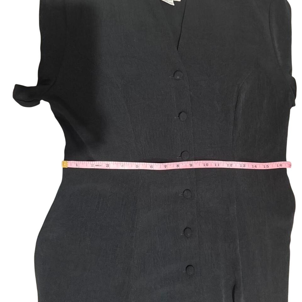 Petite Sophisticate Vintage Black Button Front Midi Dress Textured Crepe 10P