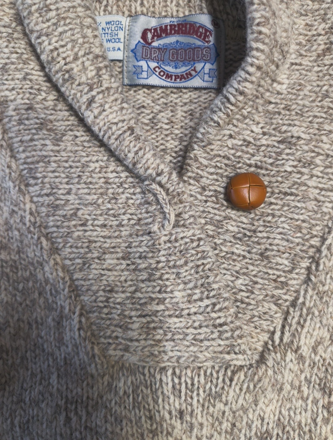 Vtg Cambridge Dry Goods Ragg Wool Blend Sweater NWT M Leather Elbow Patch