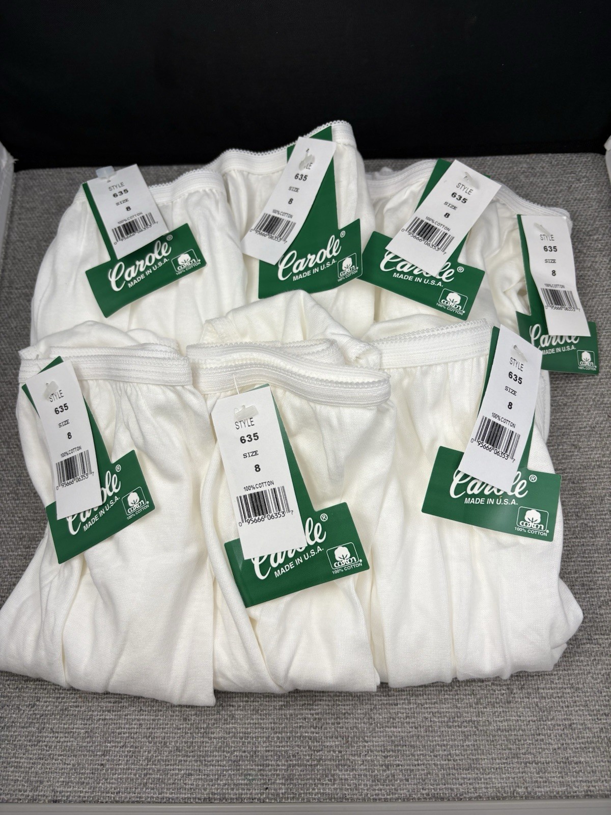 7 Pr VTG 635 Carole Full Brief Panties Sz 8 White 100% Cotton High Waist 80s USA