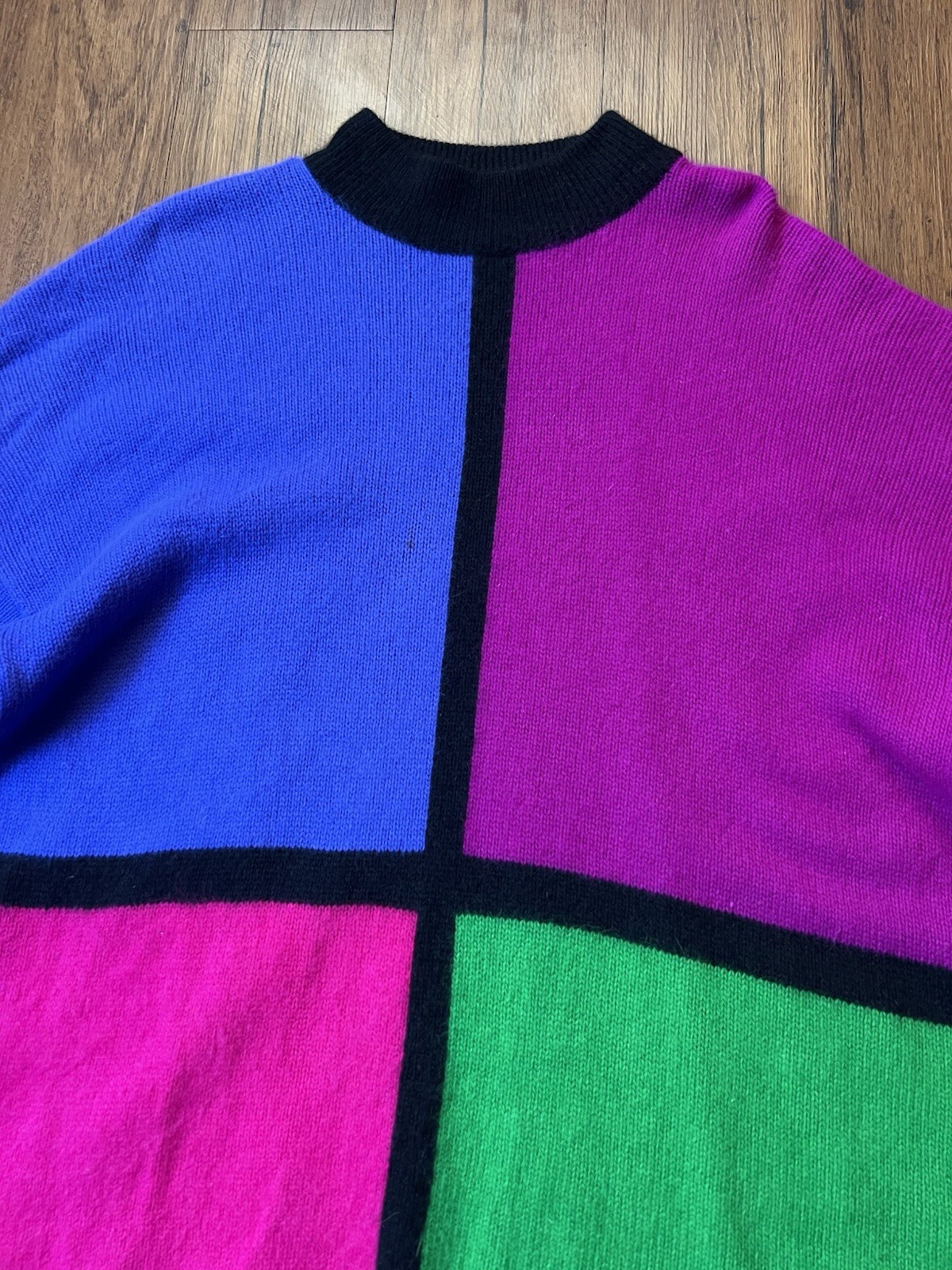Vintage 80s Rafaella Sweater 3X Color Block Sweater Angora Lambswool Funky Retro