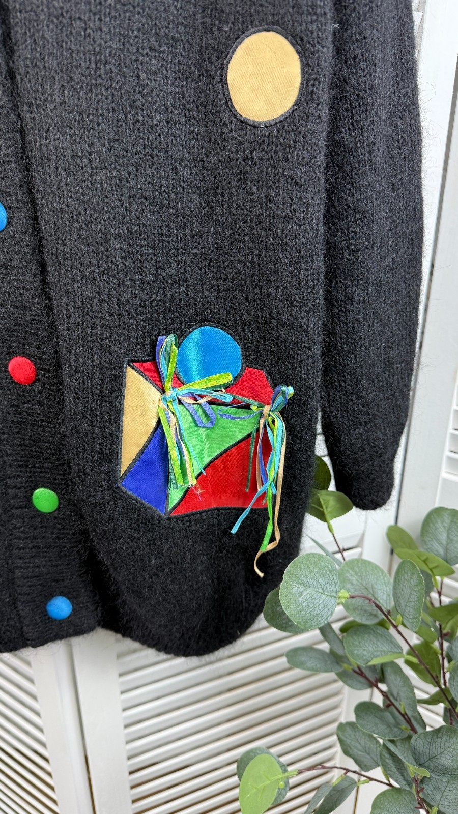 Vintage Hamells Mohair Cardigan Clown Motif Size L Lined Retro Sweater
