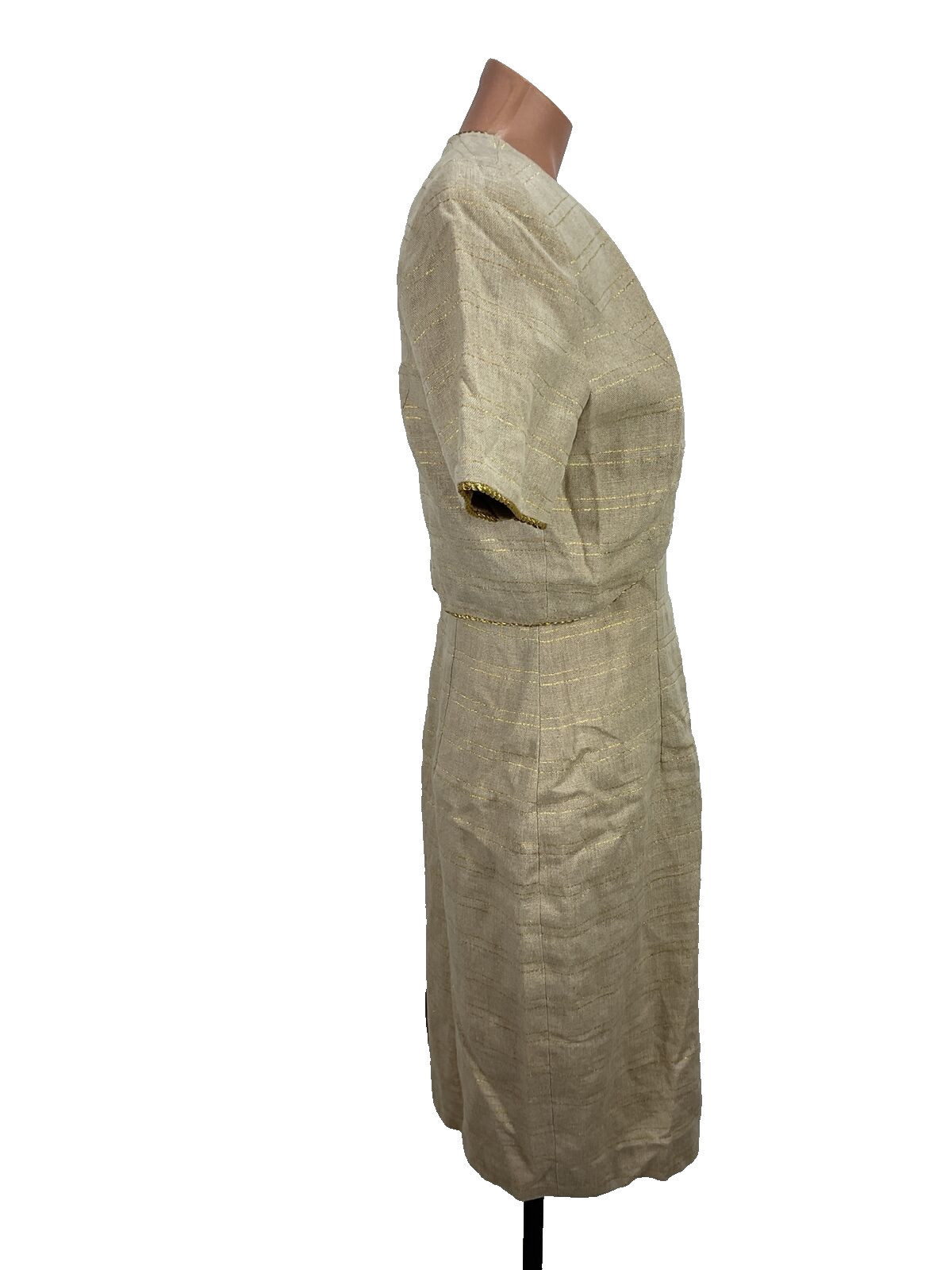 Vintage Althuser Sleeveless Sheath Dress Suit sz 8 Gold Beige Jacket