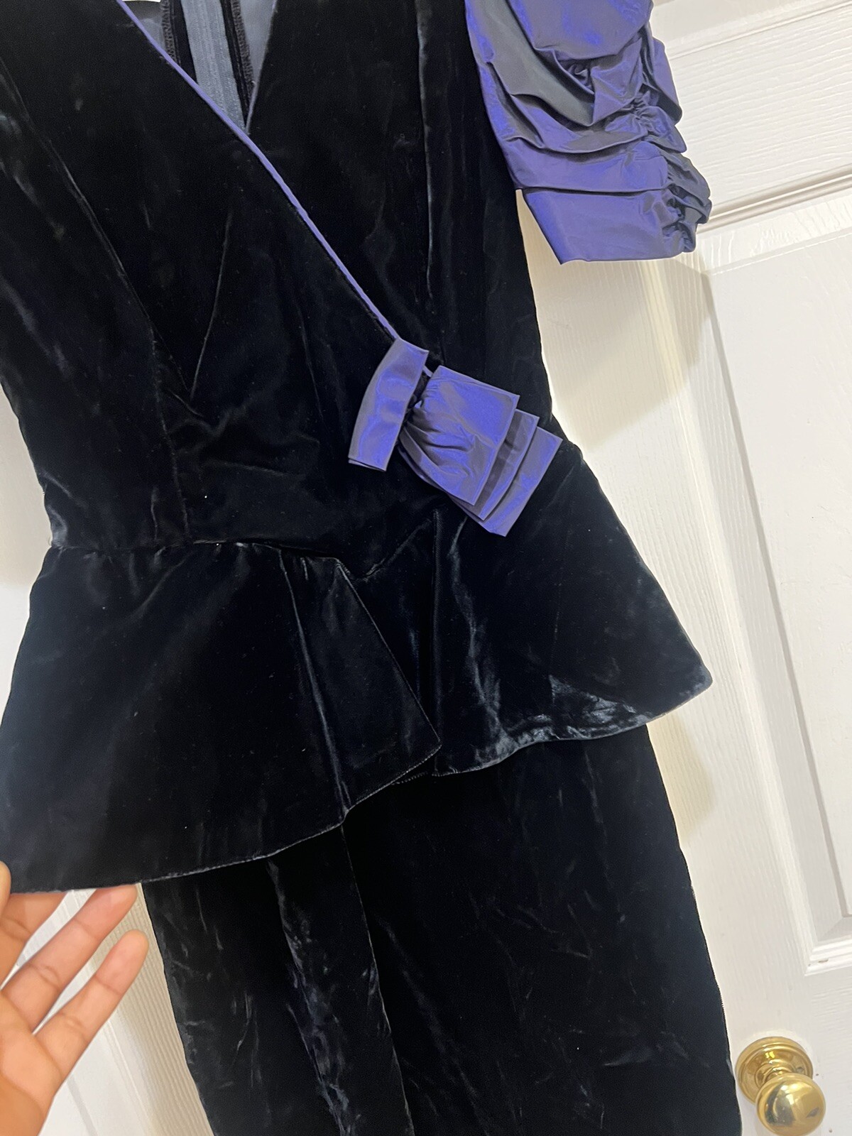 VNTG 80s Violet Velvet Peplum Avant Garde Style Party Dress prom formal Gatsby 8