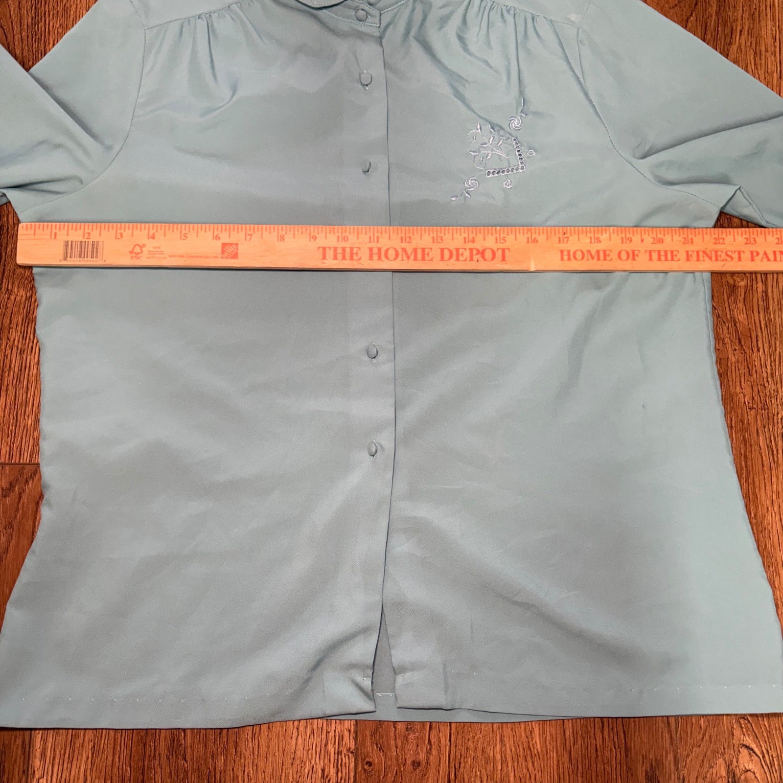 80s Cos Cob Light Blue Embroidered Peter Pan Collar Button Down Blouse Top Large