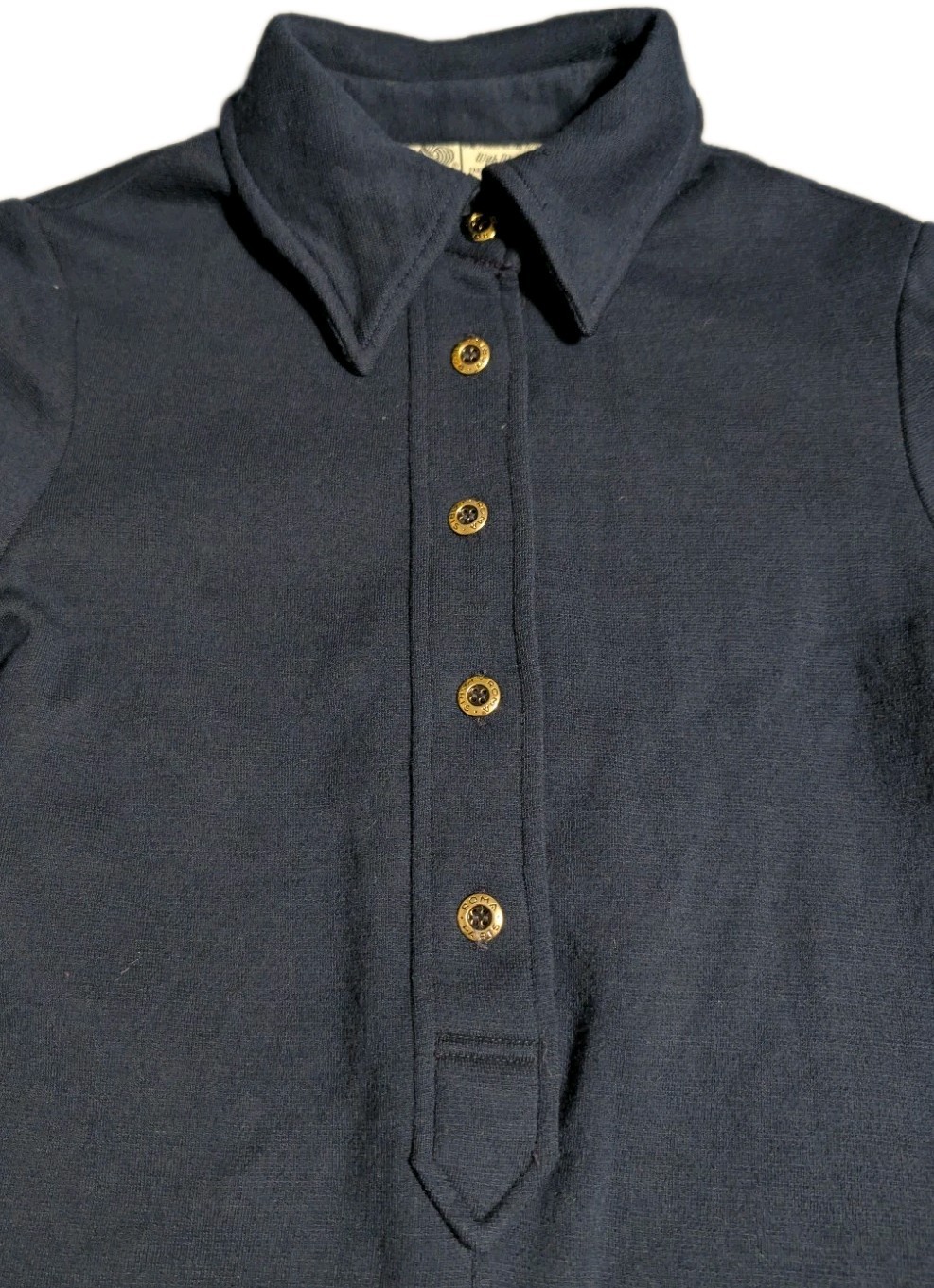 Vintage 60s 70s Pure Wool Navy Mod Shirtwaist A-Line Dagger Collar Dress USA