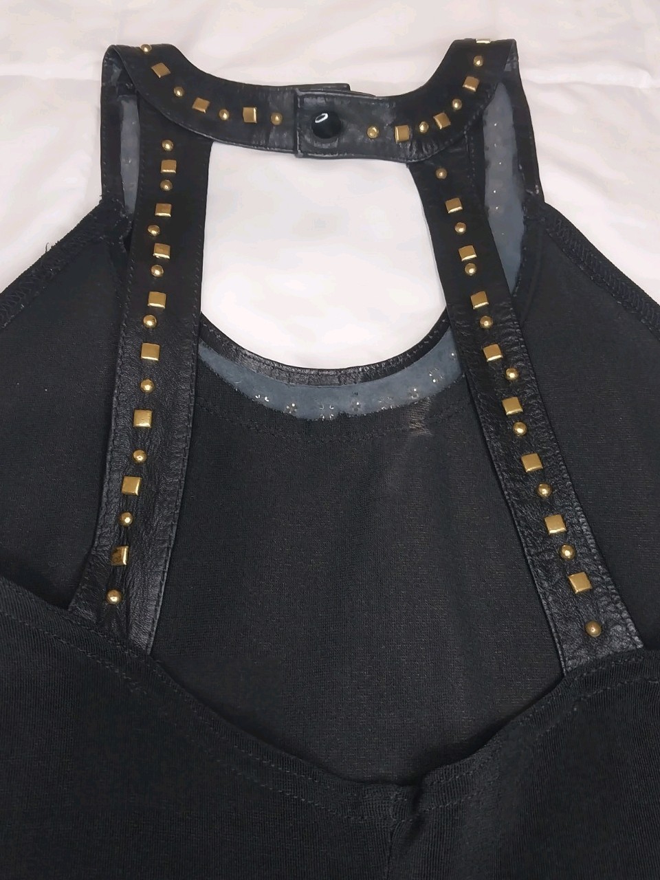 Firenze Santa Barbara Vintage 90’s Black Dress With Studded Leather Neck, Size S