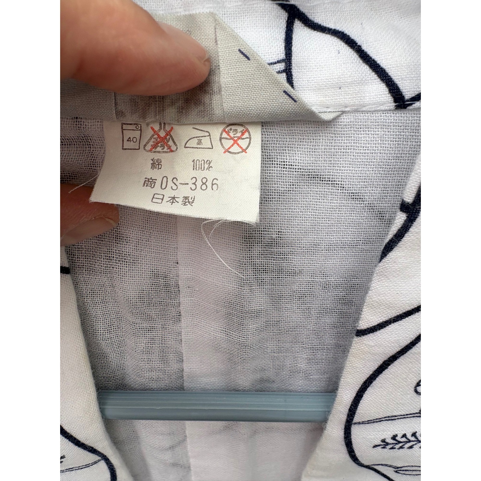 VTG Japanese Yukata Kimono Robe Navy Blue White Floral Cotton Made in Japan L
