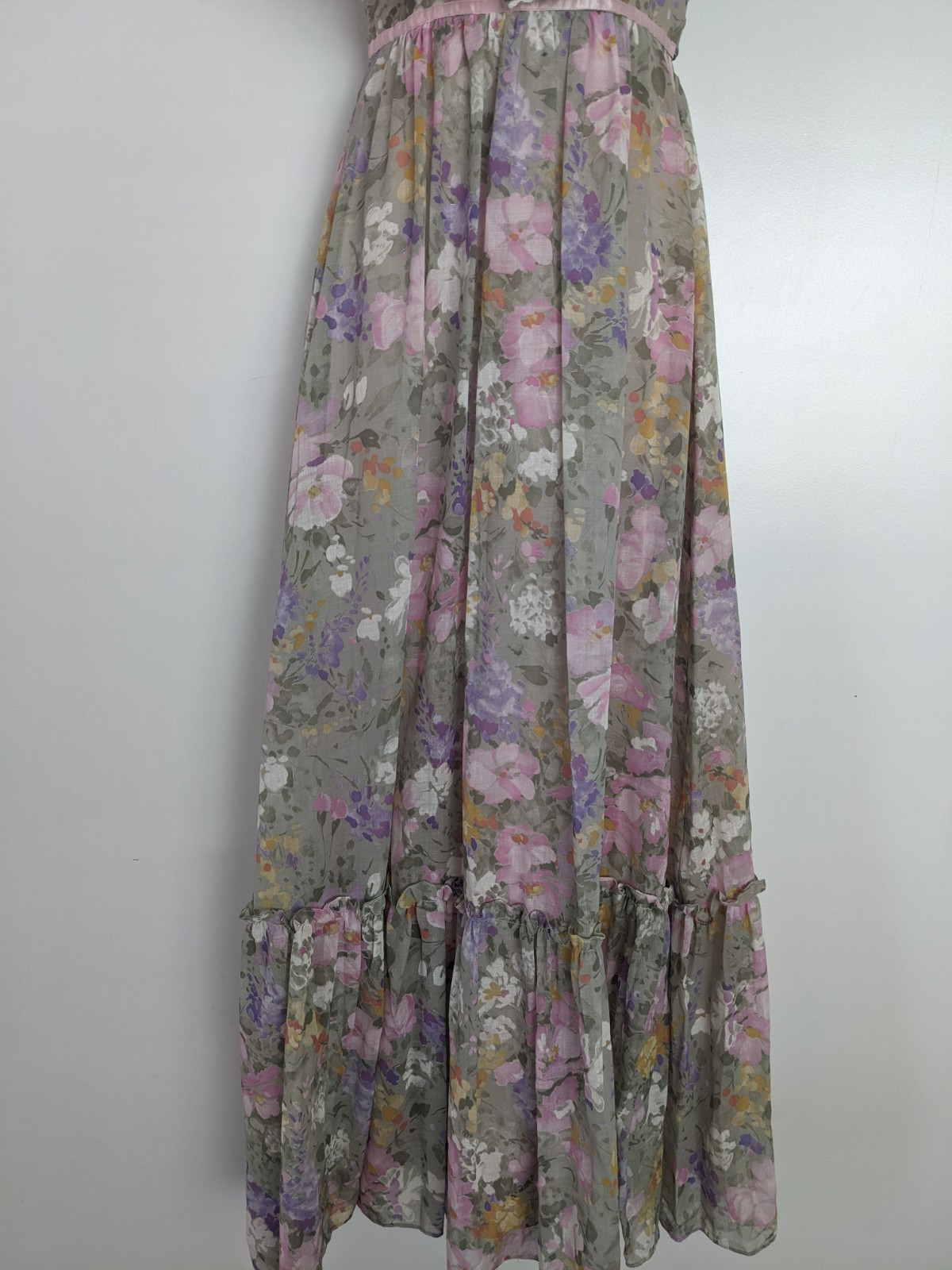 Candi Jones Vintage 70s Cottagecore Prairie maxi dress floral ruffle boho USA