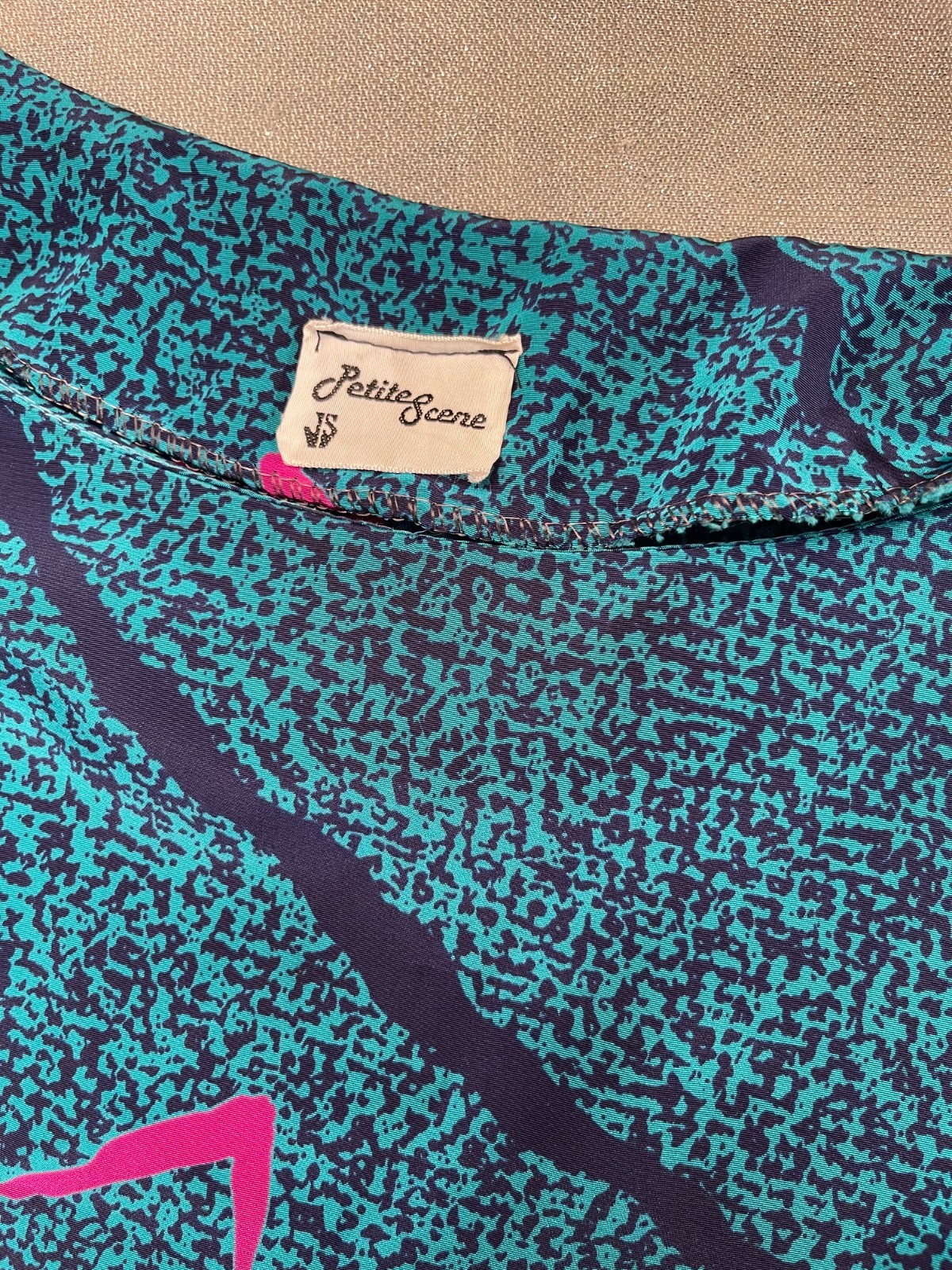 Vintage 80s Peplum Dress Size Medium 1980s Retro New Wave Secretary Turquoise