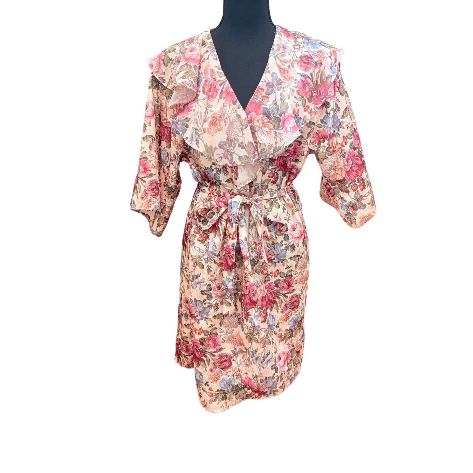 Vintage Floral Ruffled Robe By Sincerely Natalie Med Lightweight 100% Polyester