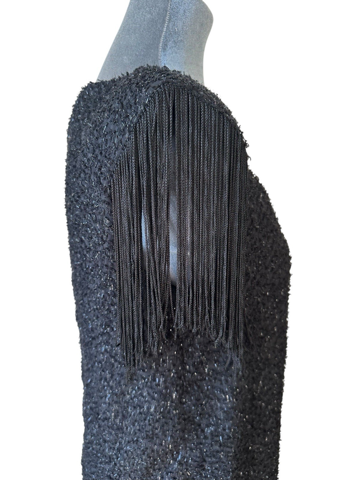 Vintage 70s Sparkly 20s Flapper Black Fringe Party Dress Sequin Trim 5/6 LA GLO