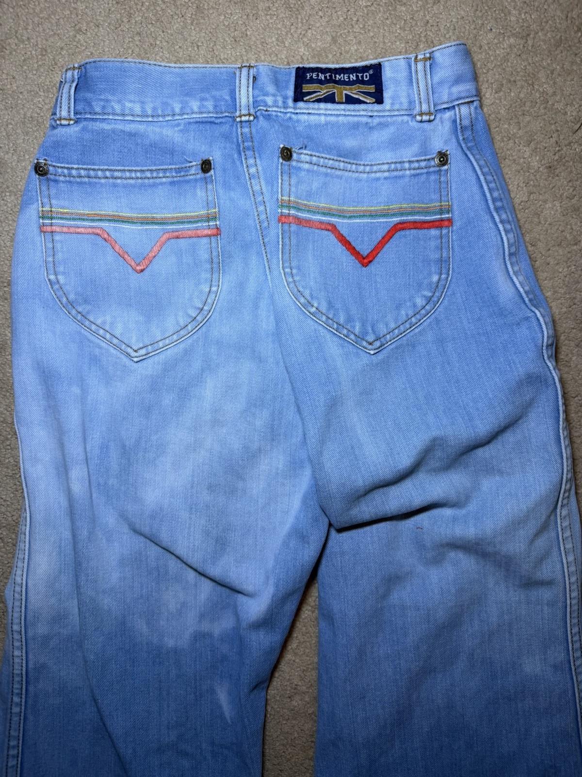 Vintage 70s Riding Hi Denim Jeans For Women Blue Size 0-2 Disco Flare