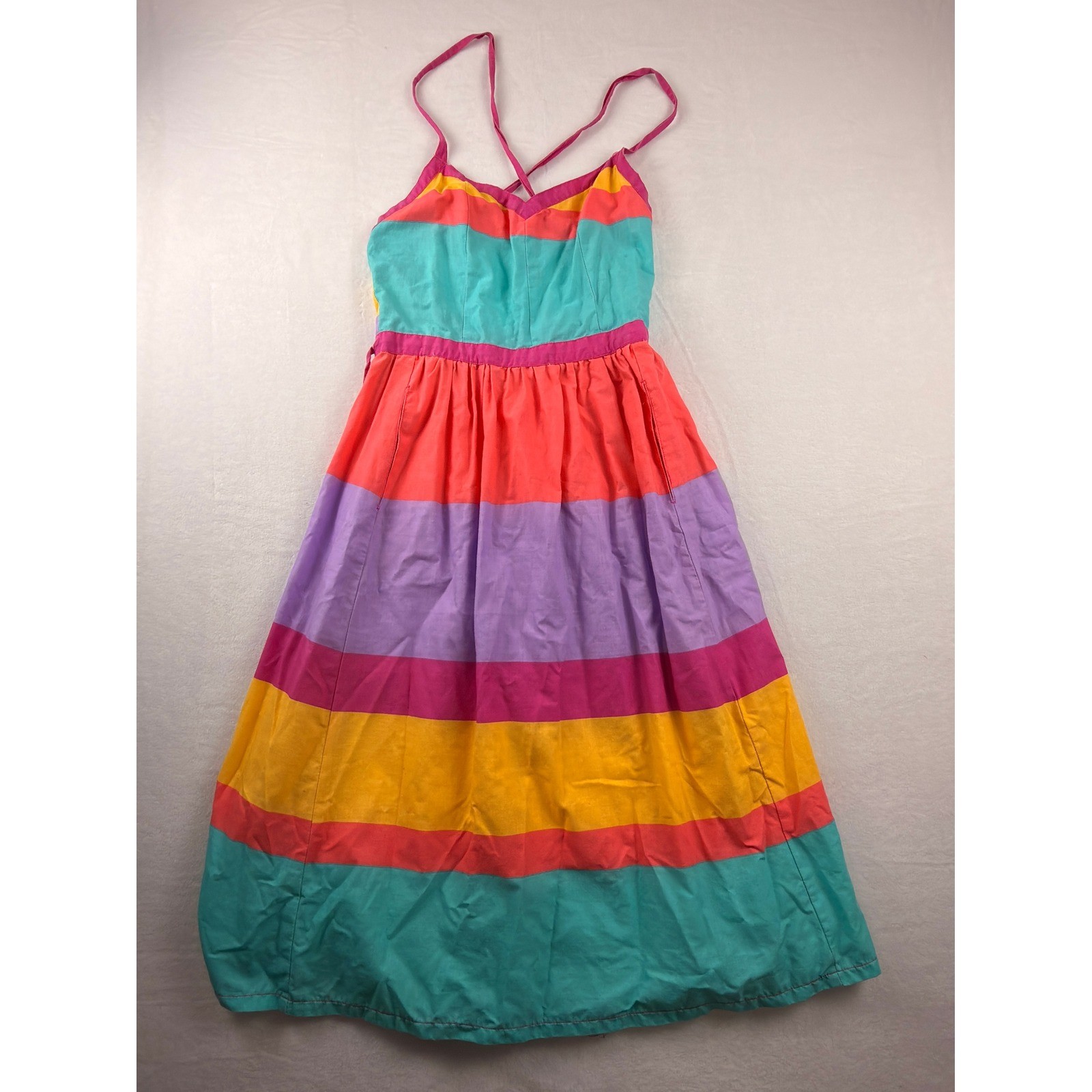 RARE FIND Vintage 70s Foxy Lady San Francisco Stripe Wrap Sun Dress Pockets