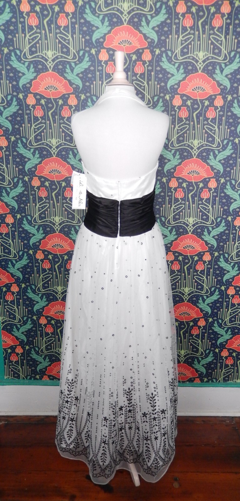 Vintage 90’s Y2K Black White Flocked Velvet Tulle Princess Hall Prom Dress