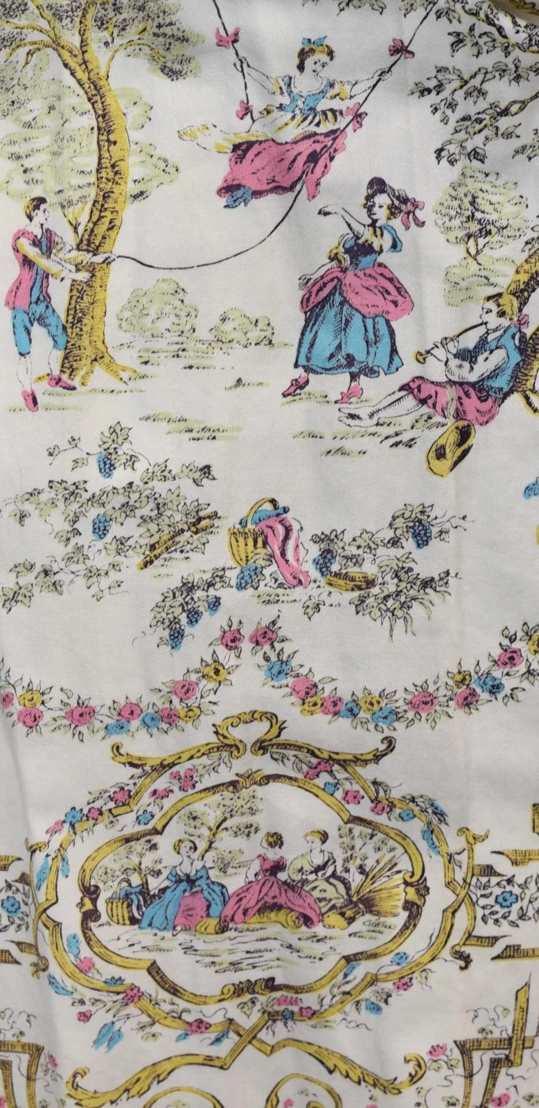 Vintage 1950s Rococo French Provincial Novelty Print Cotton Shirt Dress