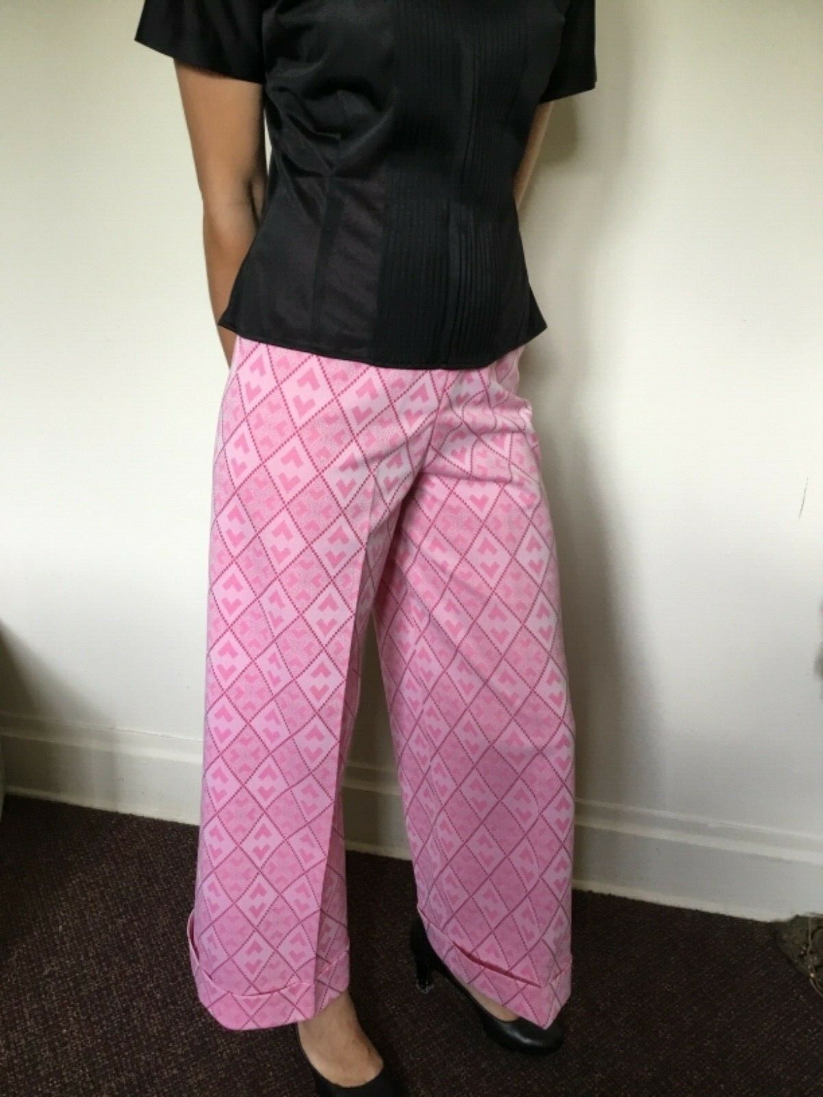 60’s Vintage Pink Checked Hi-Waist Pinup Palazzo Pants