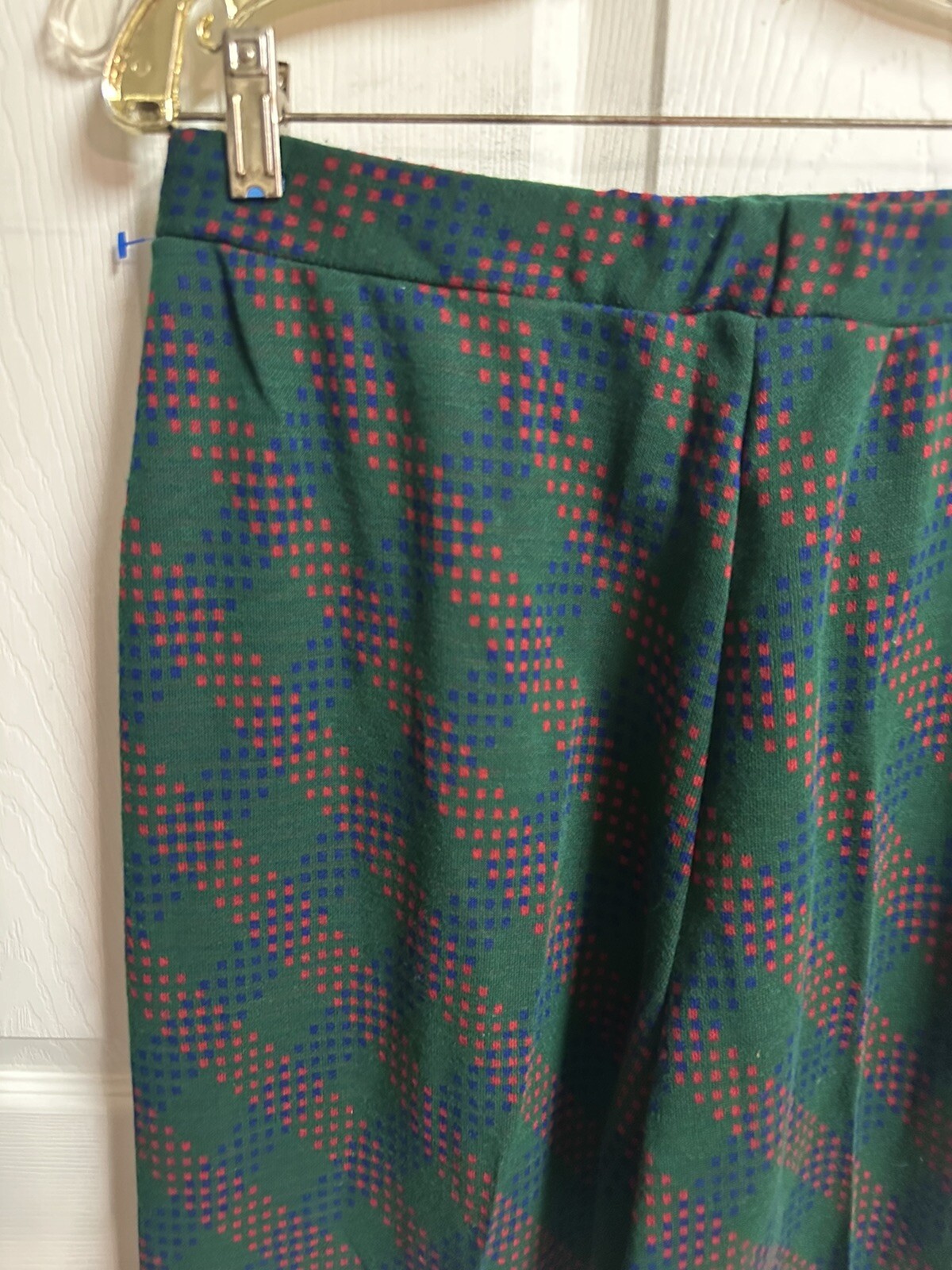 Vtg 70’s Pants 30×27 Wide Leg Flare Mod Disco Green Red Polyester Stretch Xmas