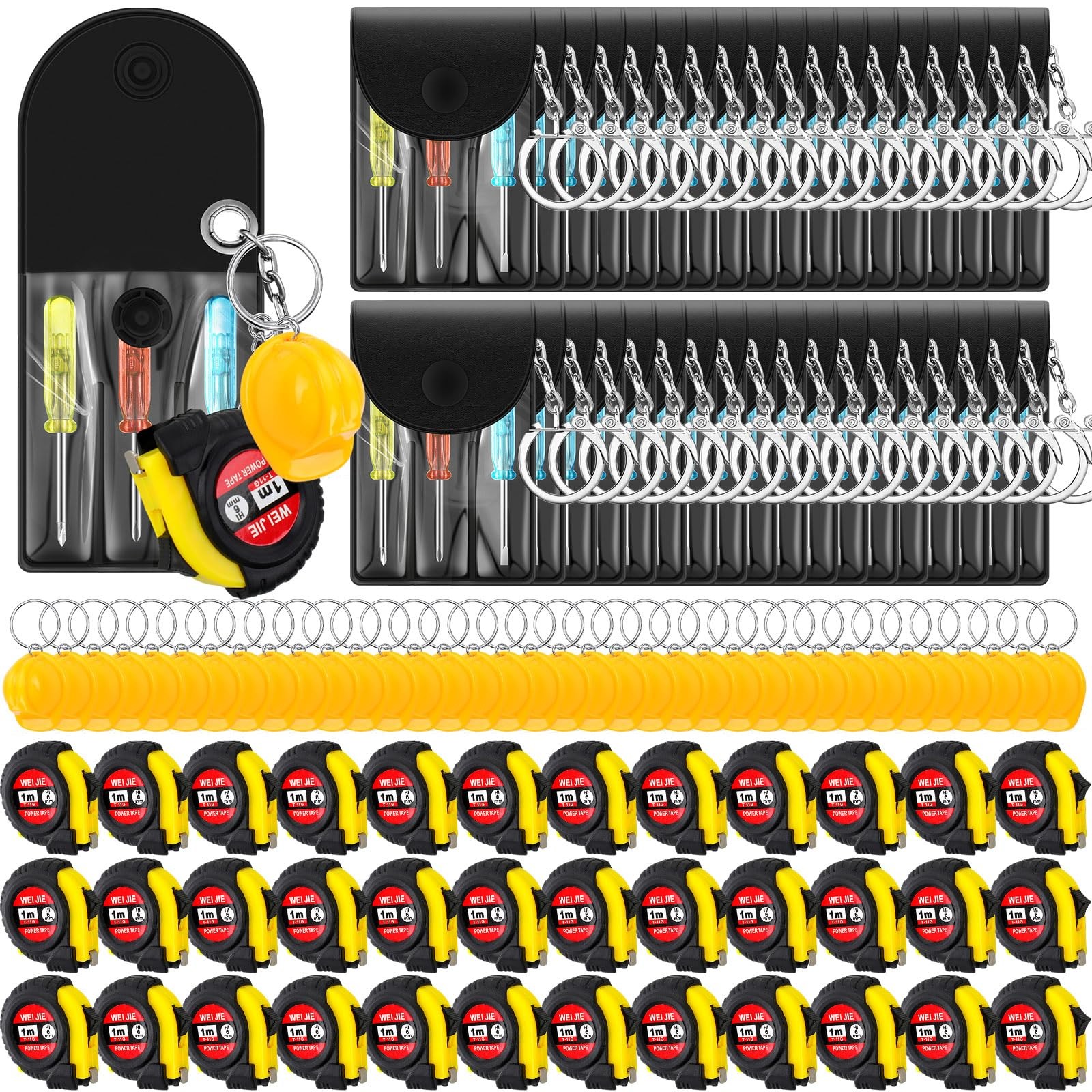 Jutom 45 Pcs Mini Construction Helmet Keychains Tape Screwdrivers Tool Adult Men