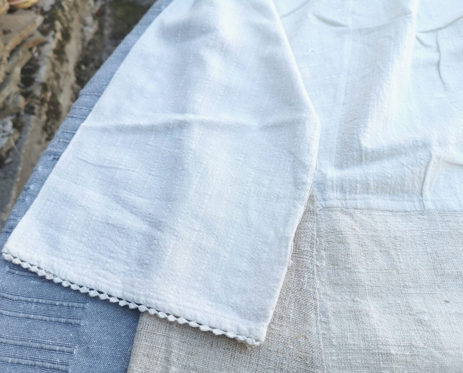OLD PRIMITIVE WOMENs LONG WHITE SHIRT HOMESPUN FABRIC HEMP CLOTH