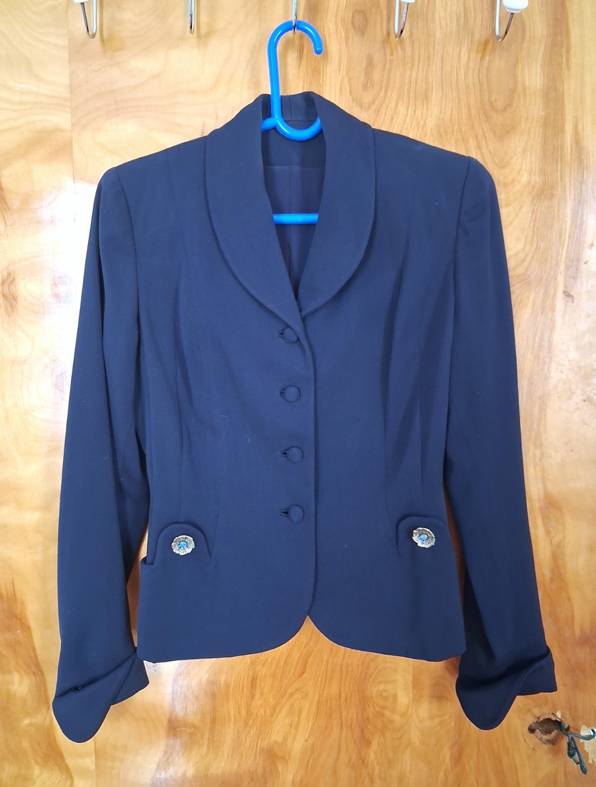 Vintage 40s–50s Navy Blue Wool Jacket – Women’s S/M Petite Excellent Condition