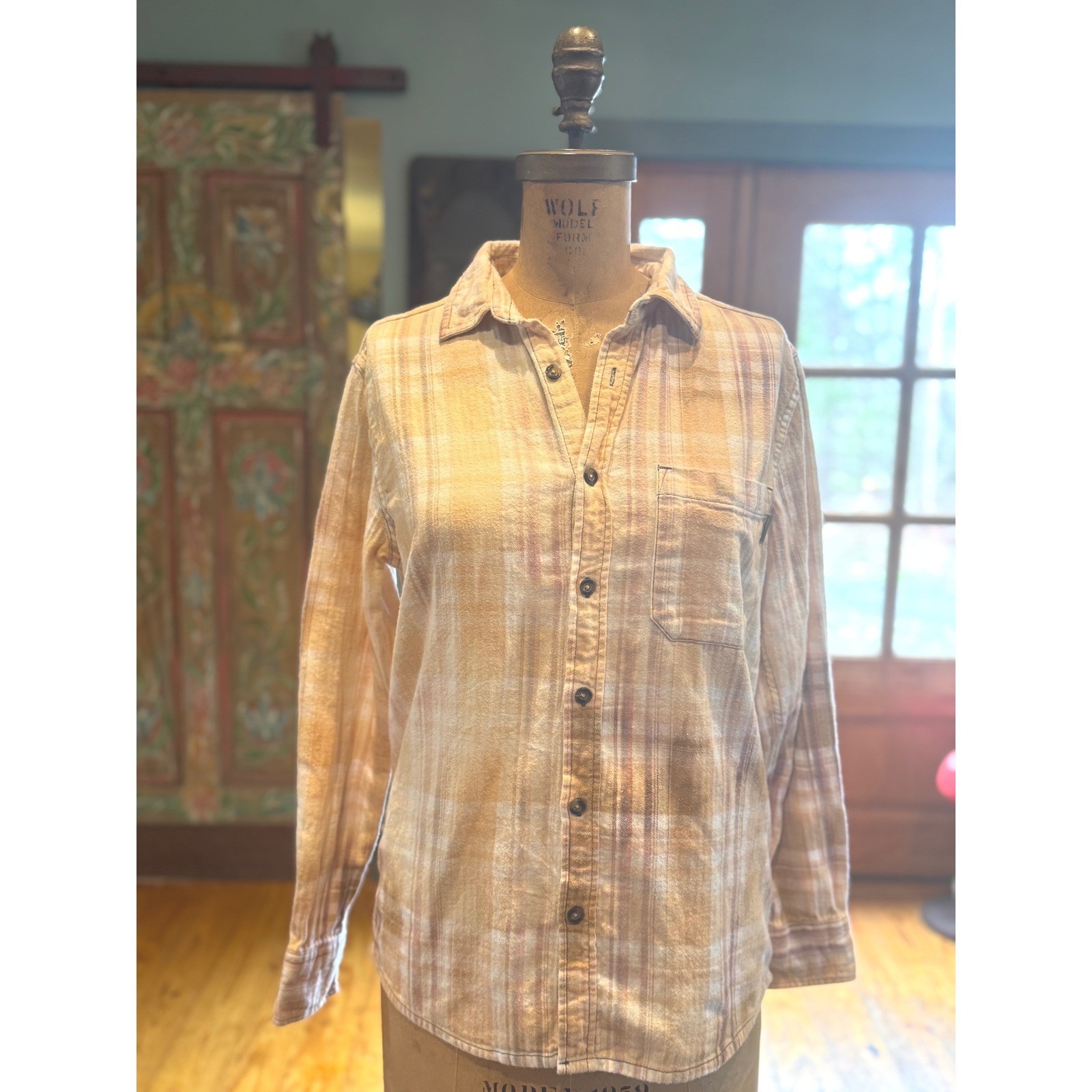 Upcycled Yellow Rose Flannel Shirt Small Cotton Boho Folk Art