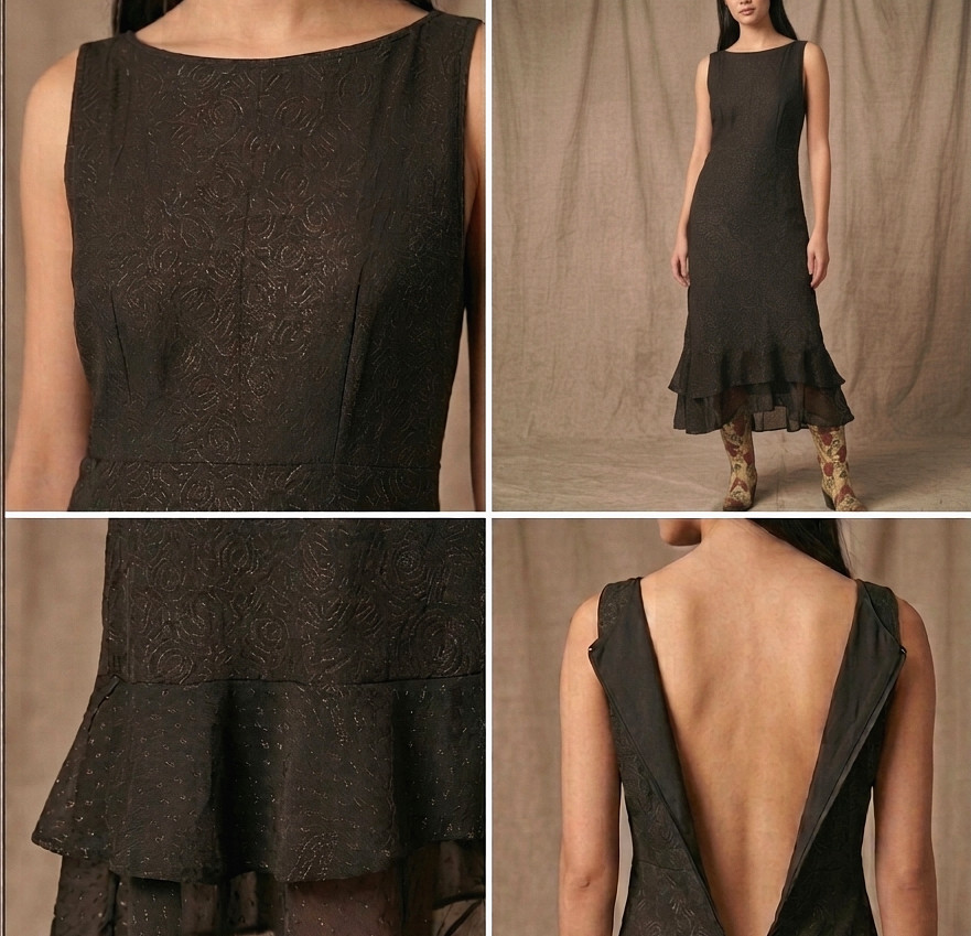 90s Whimsigoth Bias Tier Devoré Dress Bronze Metallic Handkerchief Hem Fairy ~ S