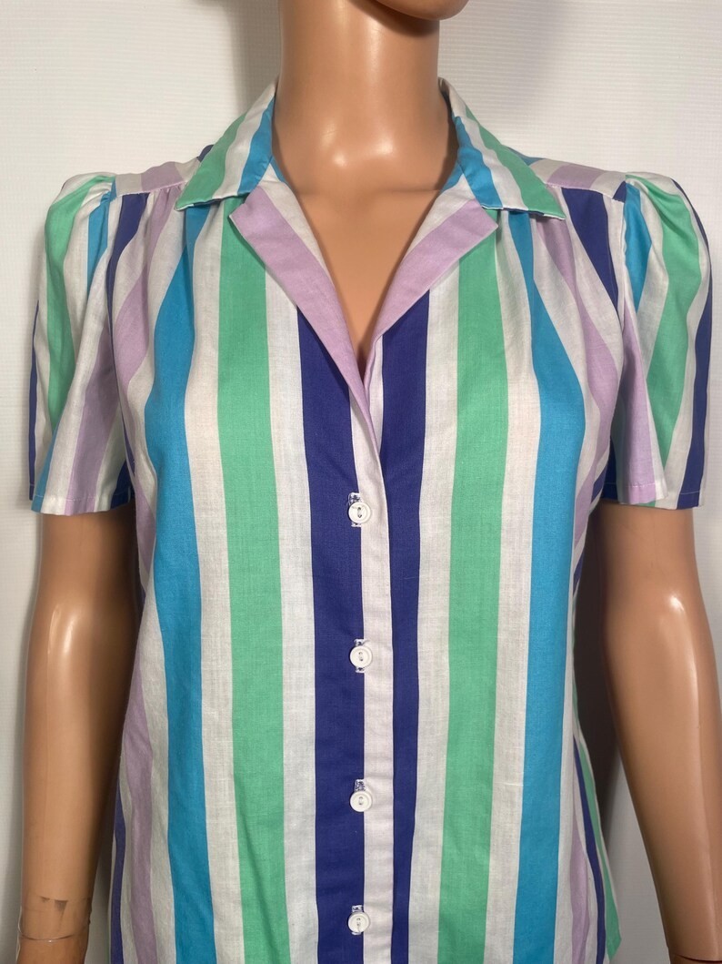 Vintage 1970s Pastel Striped Blouse Size S/M