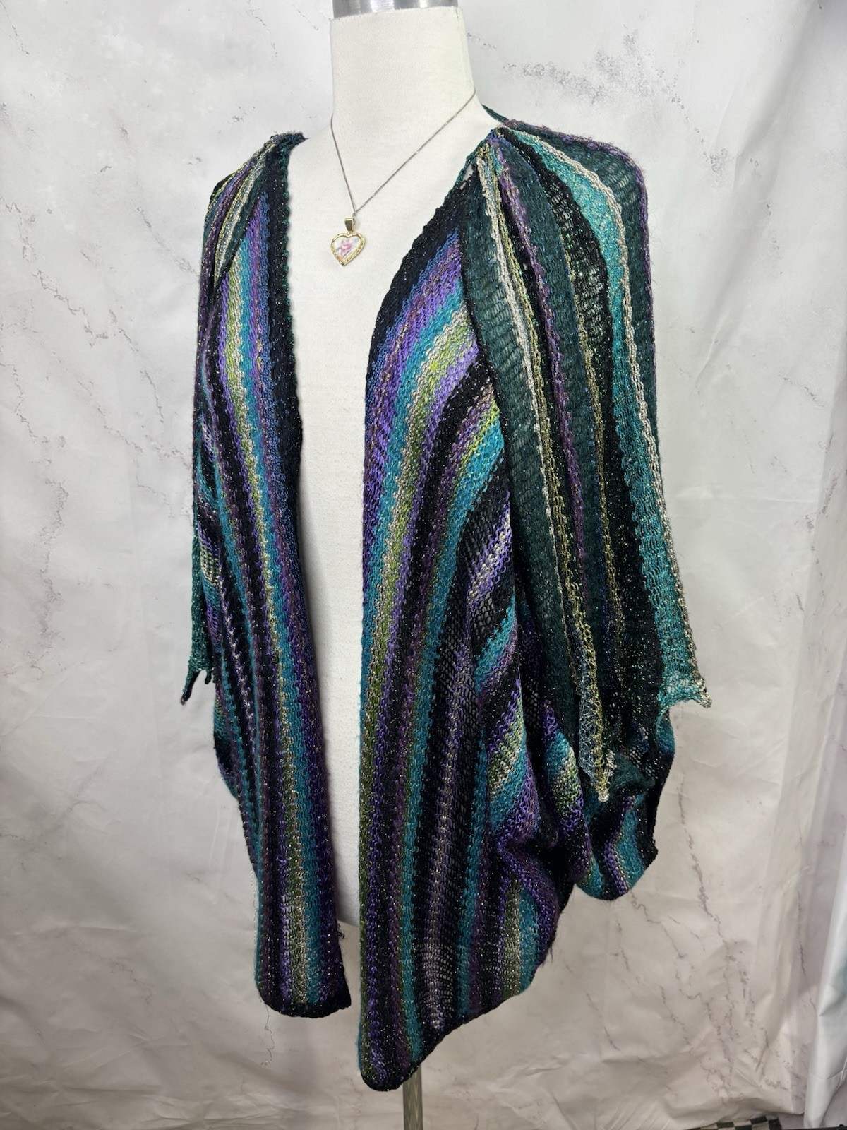 Vtg Mali Firenze Metallic Knit Cardigan Slouchy Duster Kimono Shrug Whimsigoth