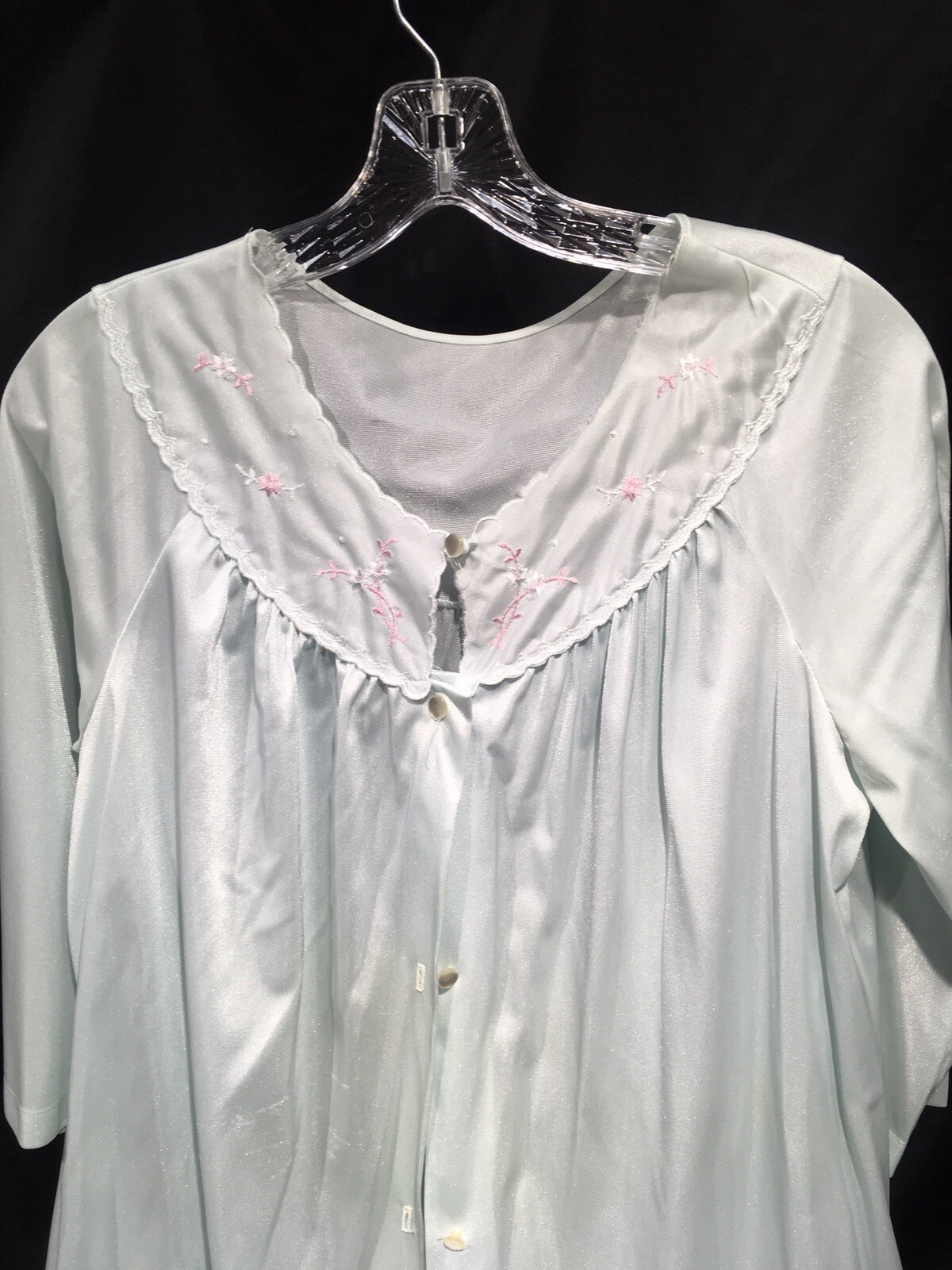 Komar Vintage Nylon Robe Pale Aqua M Medium Knee Length Button Front