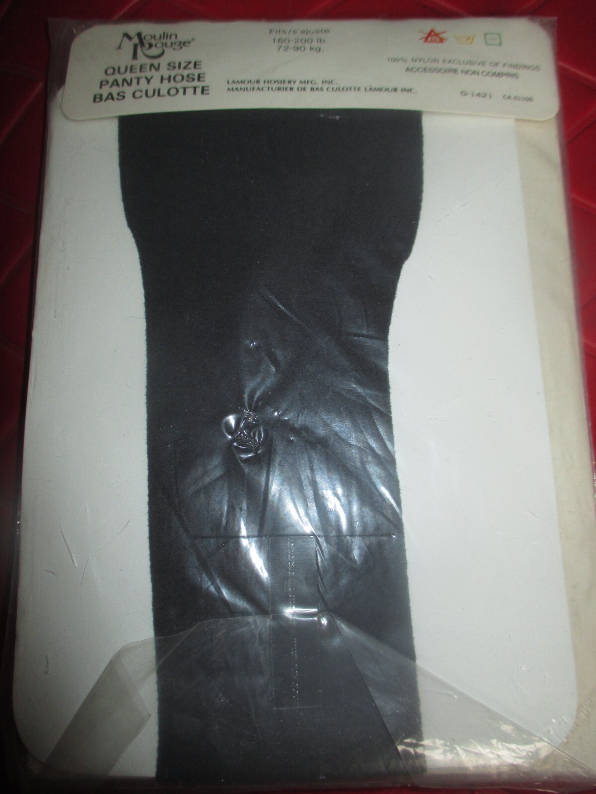MOULIN ROUGE Vintage CHARCOAL Nylon PANTYHOSE – Size Q – 160-200 lbs- 1970’s