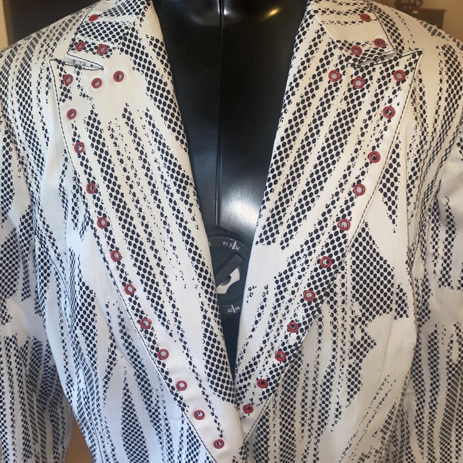 Vintage Alberto Makali Blazer Jacket Black White Snake Print Grommets Women 14