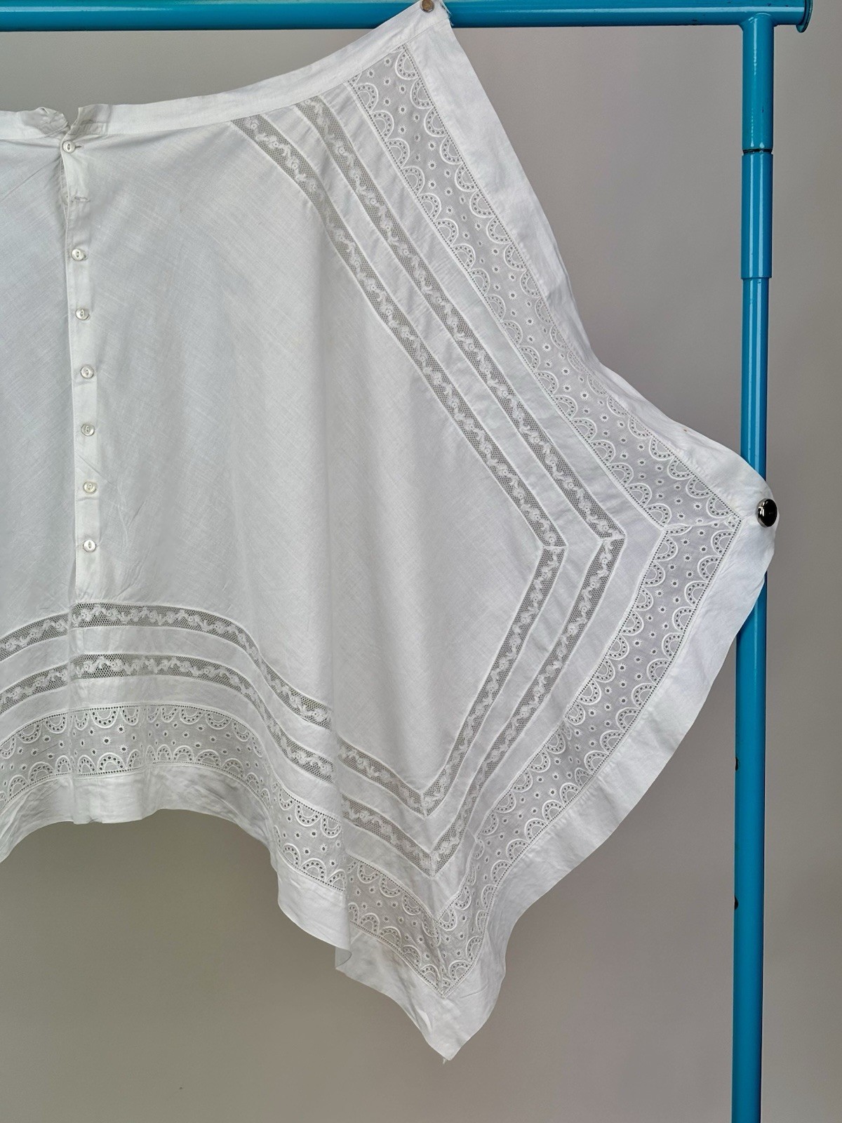 Antique Edwardian White Cotton Apron Lace Handkerchief Hem Missing Straps AS IS