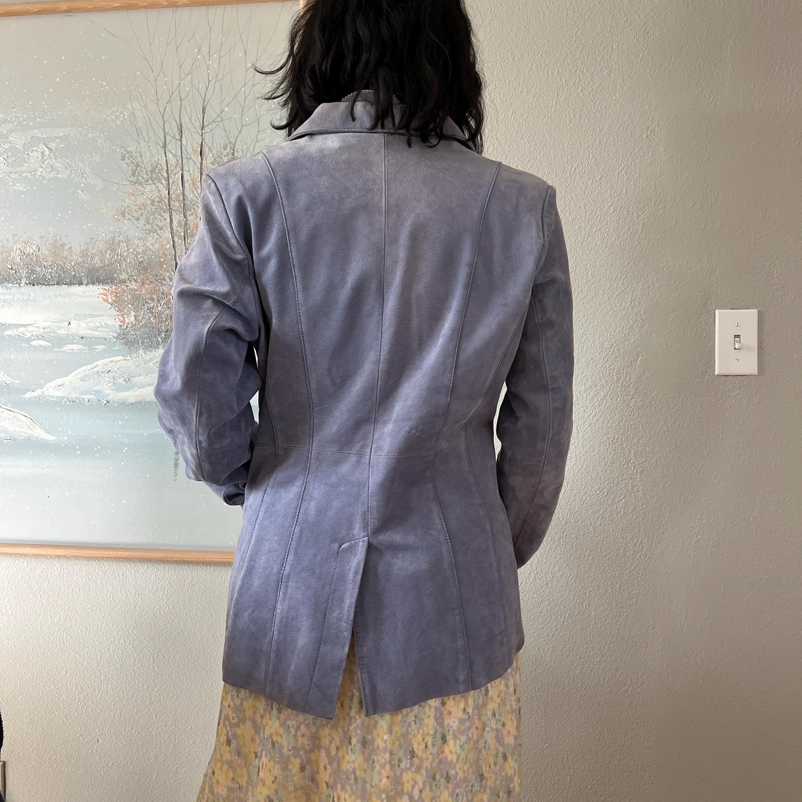 Vintage 1990s Lavender Suede Jacket Minimalist Leather Blazer Lage