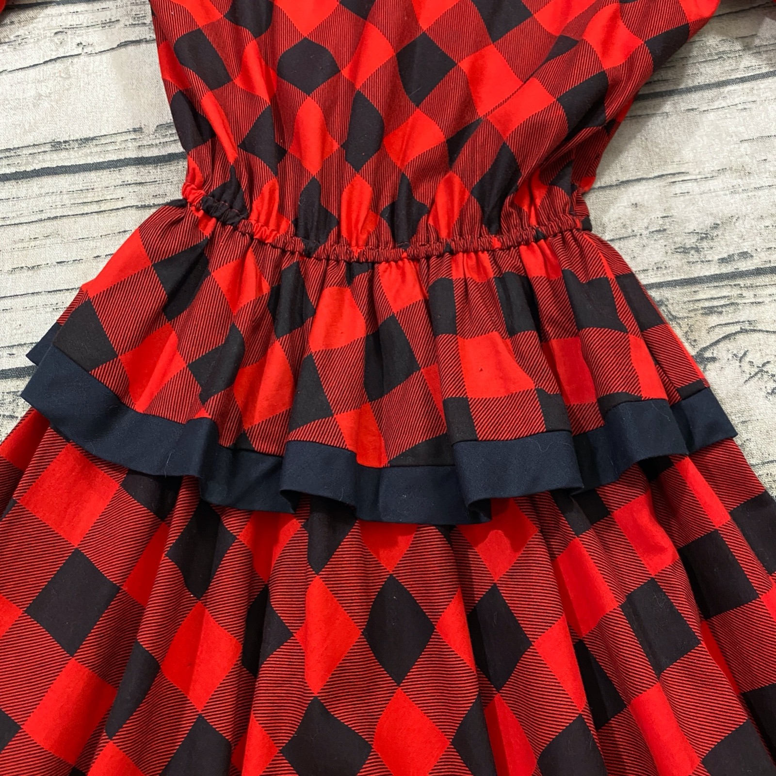 Choon Vtg Womens 7/8 Plaid Peplum Below Knee 70s Puff Sleeve Dress A-Line