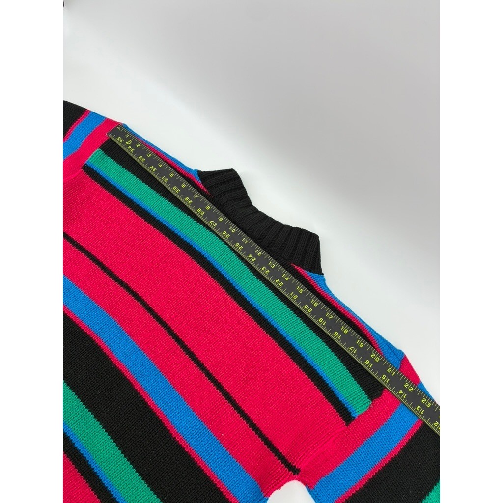 VNTG 90’s Croquet Club Striped Mock Neck Sweater Pink Blue Green Black USA Made