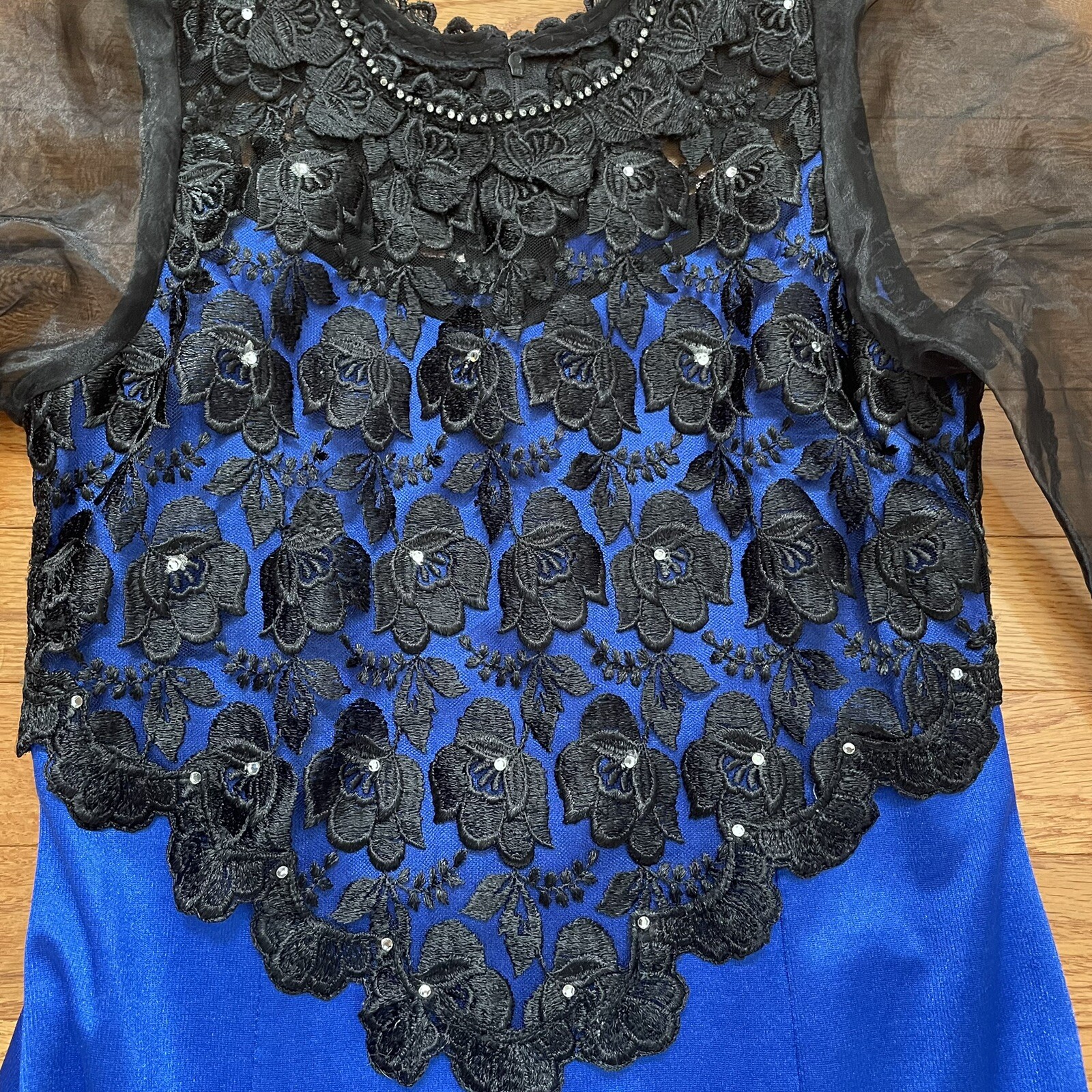 Vintage Cottagecore Prairie Electric Blue Formal Dress Puffy Sleeves XS Petite